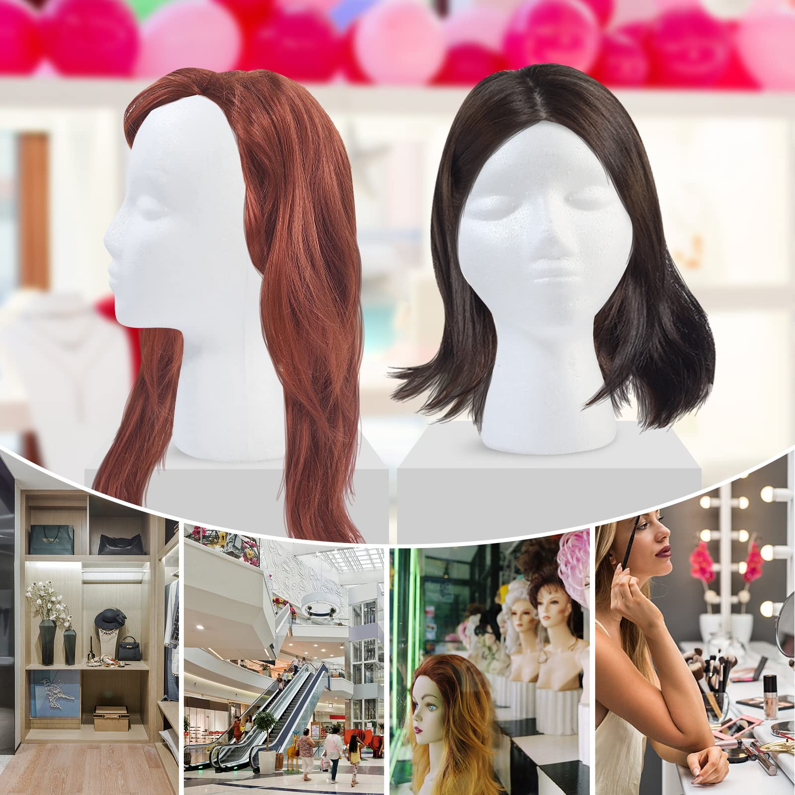 Lavender GliSun 3 Pcs Foam Wig Head, Styrofoam Mannequin Head with Female Face for Multipurpose Wigs Display Stand, Model, Mask, Hat Display Stand, Art Work Painting