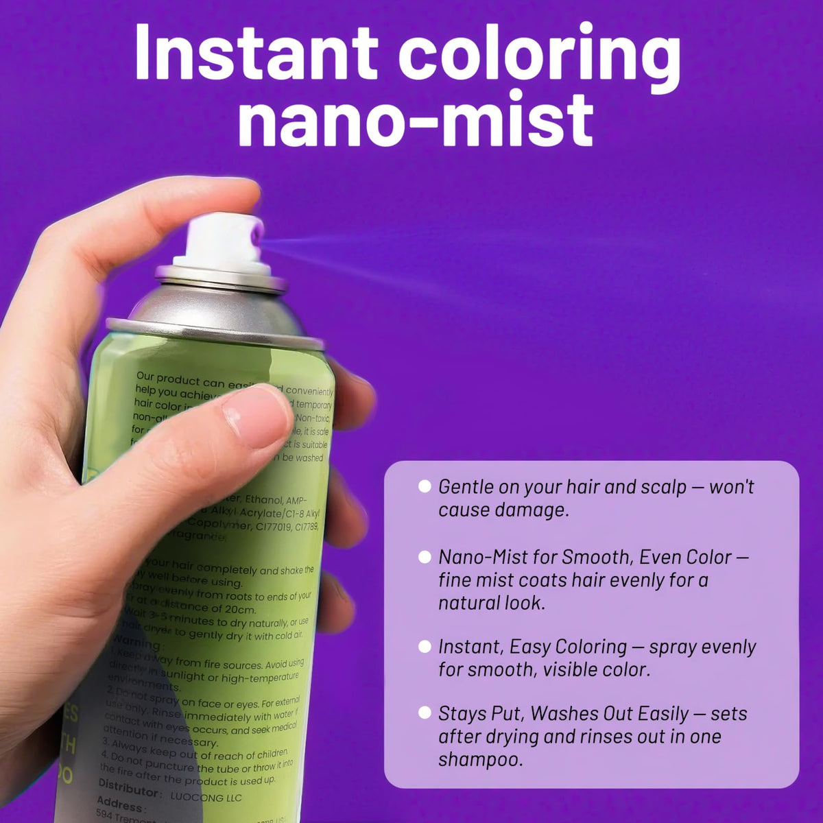 Dark Violet Seaboll Purple Temporary Hair Color Spray, Instant Vibrant Color, 4.06 oz