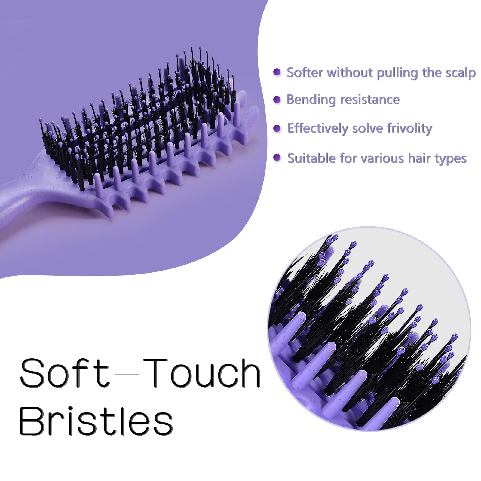 White Smoke Curly Hair Brush,Curl Defining Brush for Effortlessly Defined Curls & Waves,Vented Hair Brush for Wet & Dry Hair,Women and Men,Reduces Frizz (Purple)