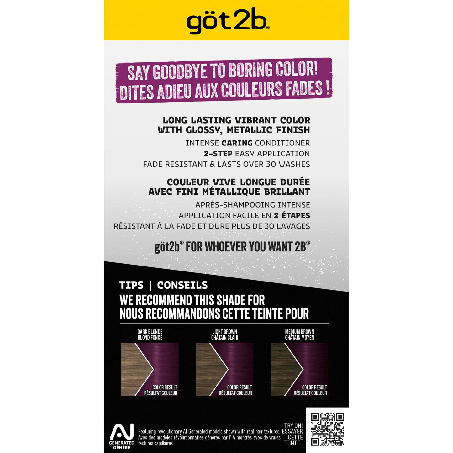 Black got2b Metallics Permanent Hair Dye, Amethyst Chrome M69, Hair Color for Women & Men, Formulated with Metallic-Shine Booster for Cool, Shimmering Tones, Lasts Up to 30 Washes, 1 Kit