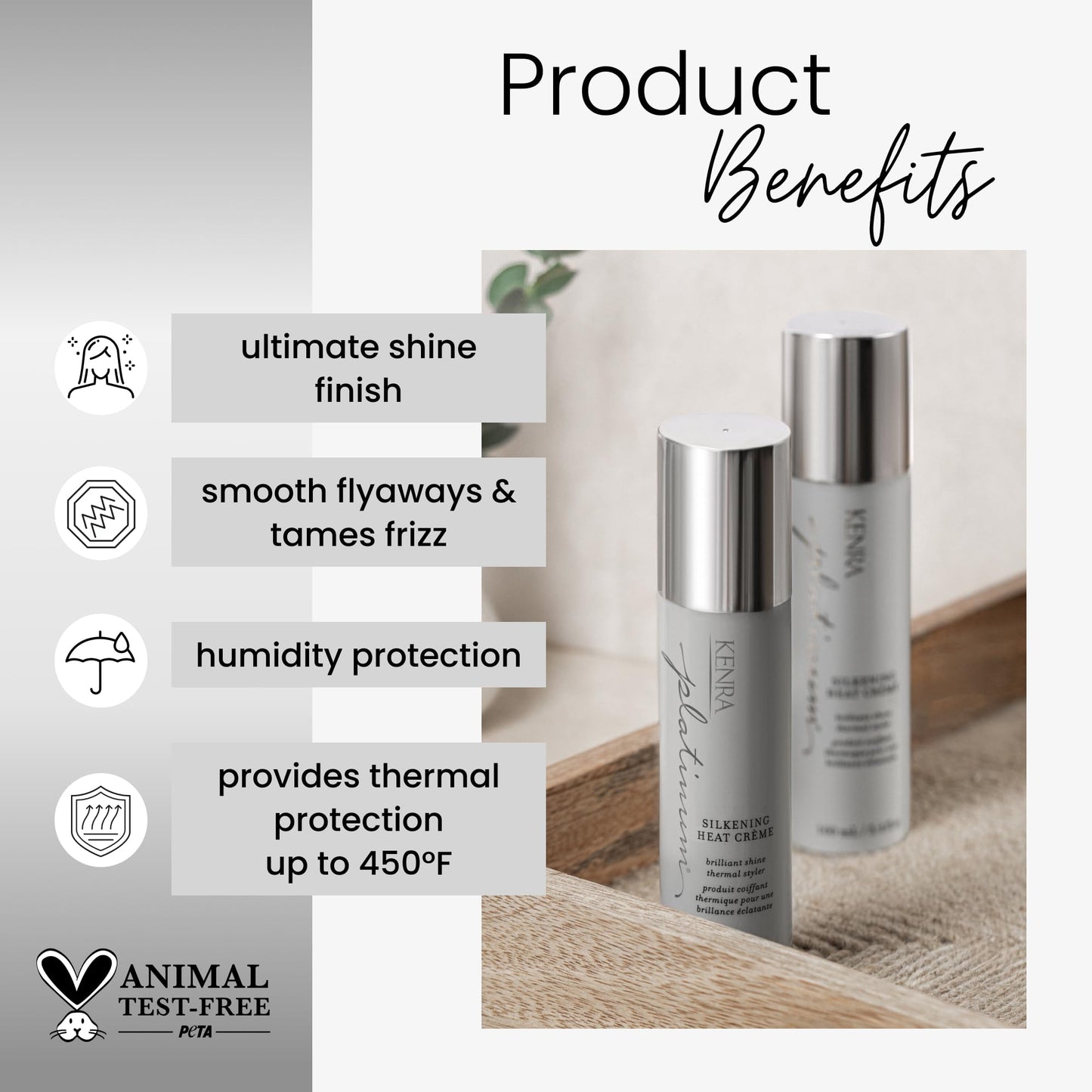 White Smoke Kenra Platinum Silkening Heat Crème | Brilliant Shine Thermal Styler | Reduces Hot Tool Passes by 50% | Prevents Breakage & Improve Manageability | Heat Protectant | All Hair Types | 3.4 fl. Oz