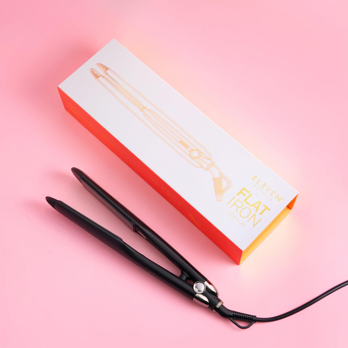Pink ELEVEN AUSTRALIA Flat Iron Hair Straightener, Adjustable Heat Settings