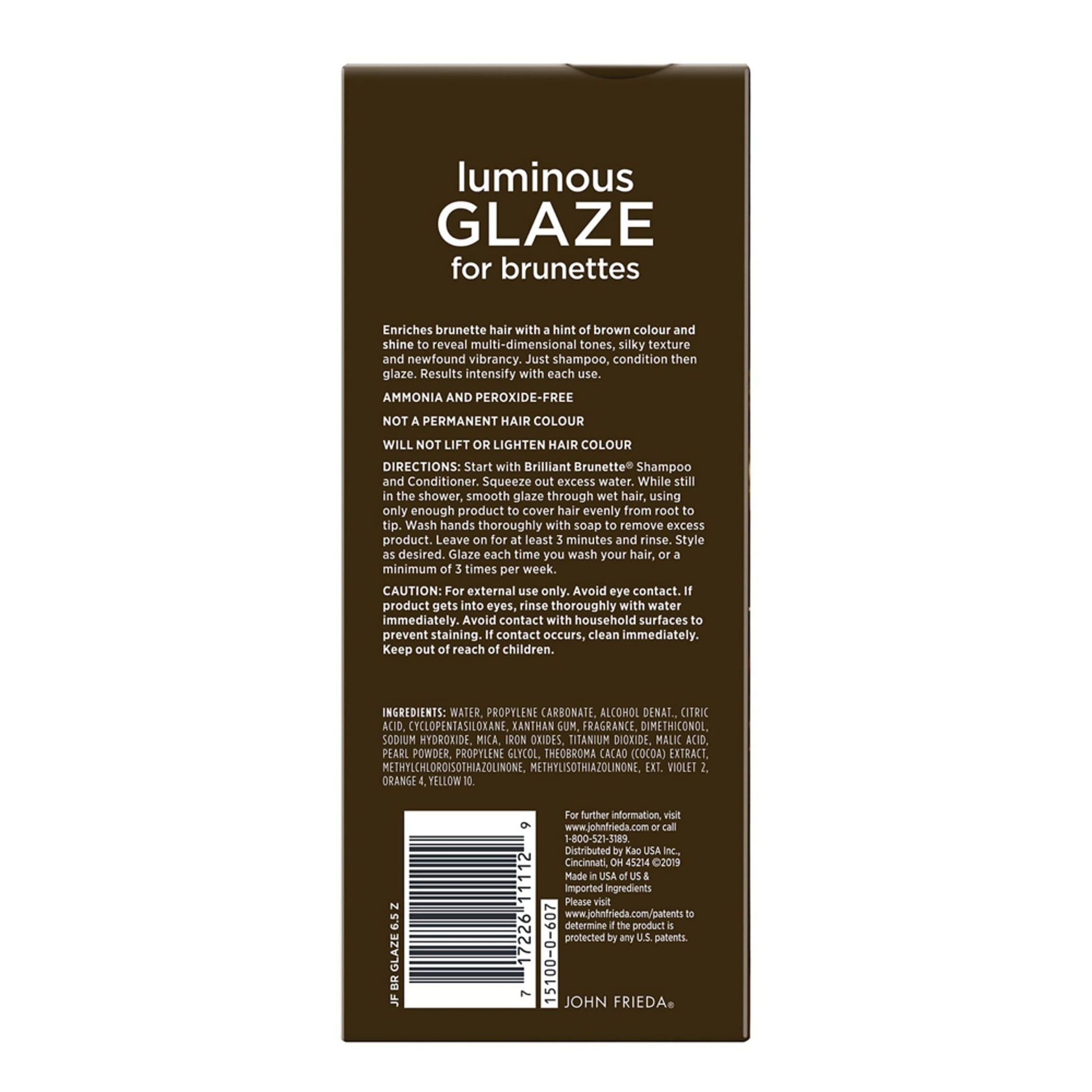 Dark Slate Gray John Frieda Brilliant Brunette Luminous Glaze, Hair Gloss Enhances Rich Color and Boosts Shine for Silky Brunette Hair, Enhances While Mending Damaged Hair Surfaces, 6.5 Oz