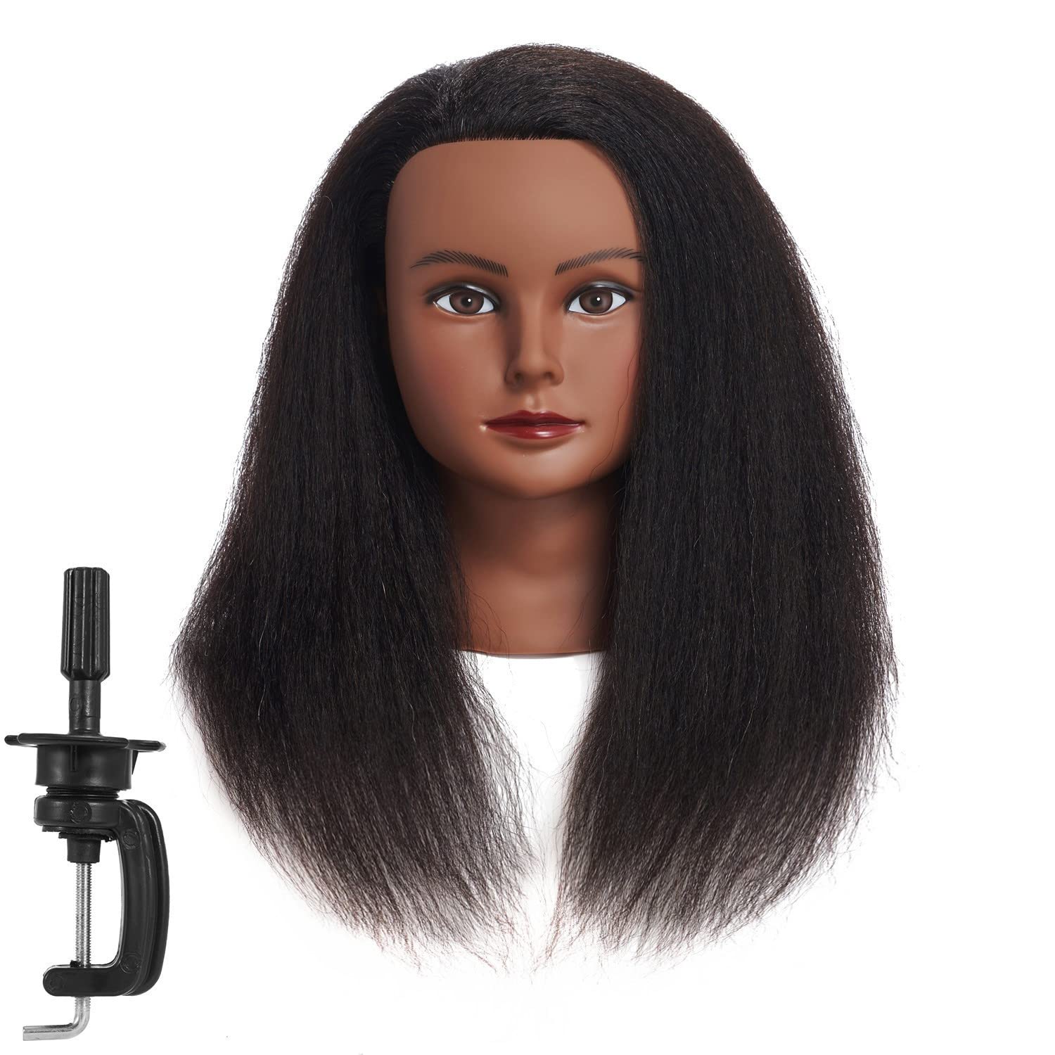 White Smoke Traininghead 100% Real Hair Mannequin Head Training Head Cosmetology Doll Head Manikin Practice Head Hairdresser With Free Clamp Holder Female