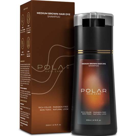 Dark Slate Gray Polar Haircare - Medium Brown Shampoo Hair Dye for Women & Men, Semi Permanent Color Cleanser for Gray Coverage, Vegan Instant Tint Formula, Fast Acting Medium Brown Shade, 6.76 Fl Oz, Easy Home Use