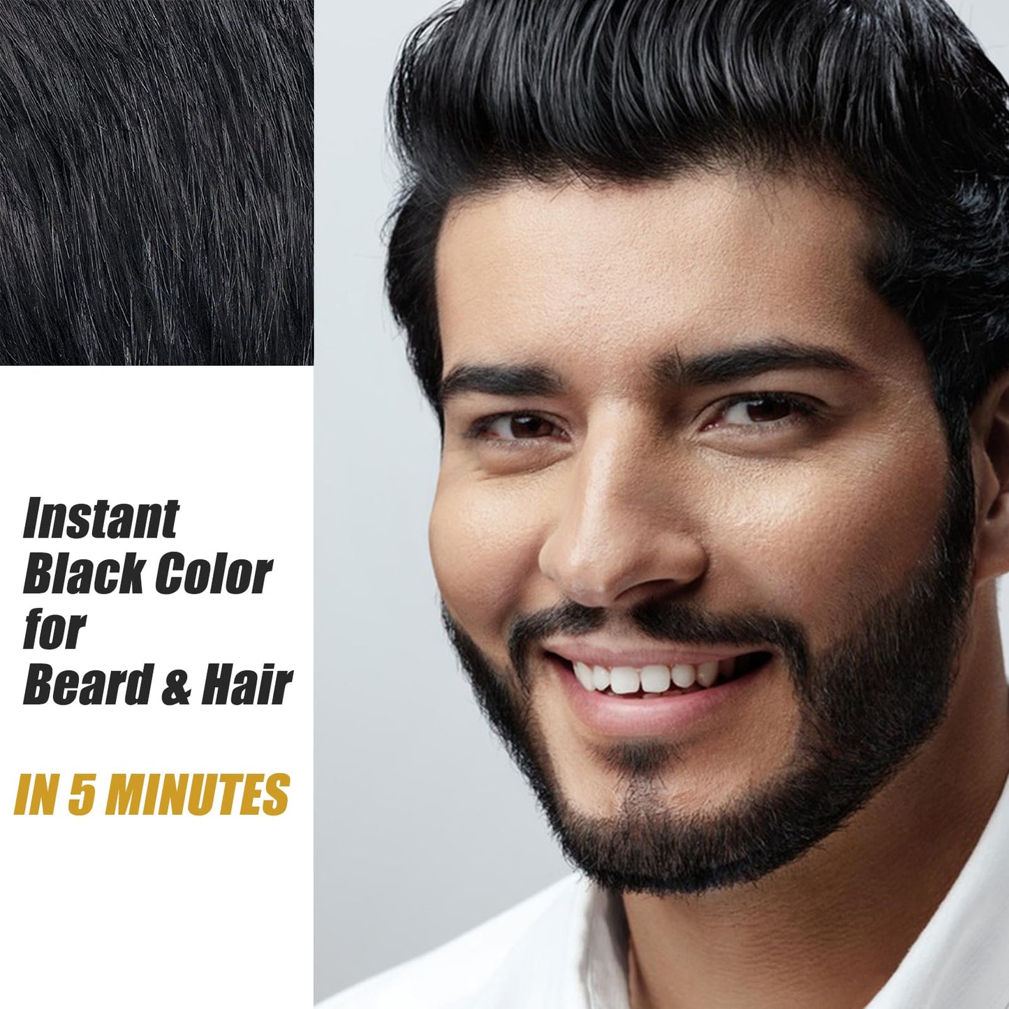 White Smoke Men's Black Beard and Hair Dye Shampoo 3 in 1 - Long-Lasting Herbal Coloring for Gray Hair, Mustache & Beard in Minutes, 6.76 Fl Oz
