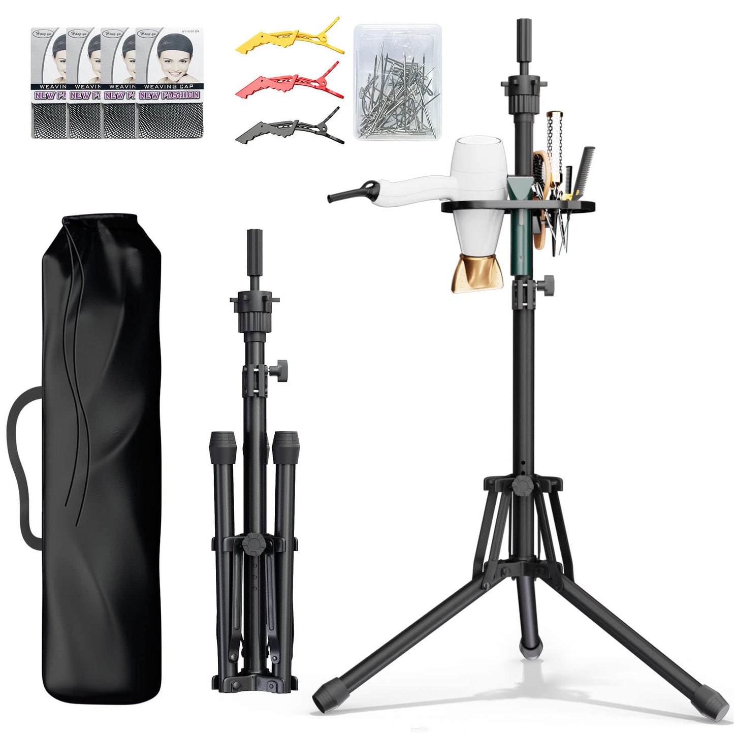 White Smoke ORWOD Wig Head Stand Adjustable Height - Upgrade Wig Tripod Stand with Reinforced Tool Tray , Foldable Mannequin Head Stand for Beauty and Hairdressing Styling Training (Additional 1 Free Accessory)