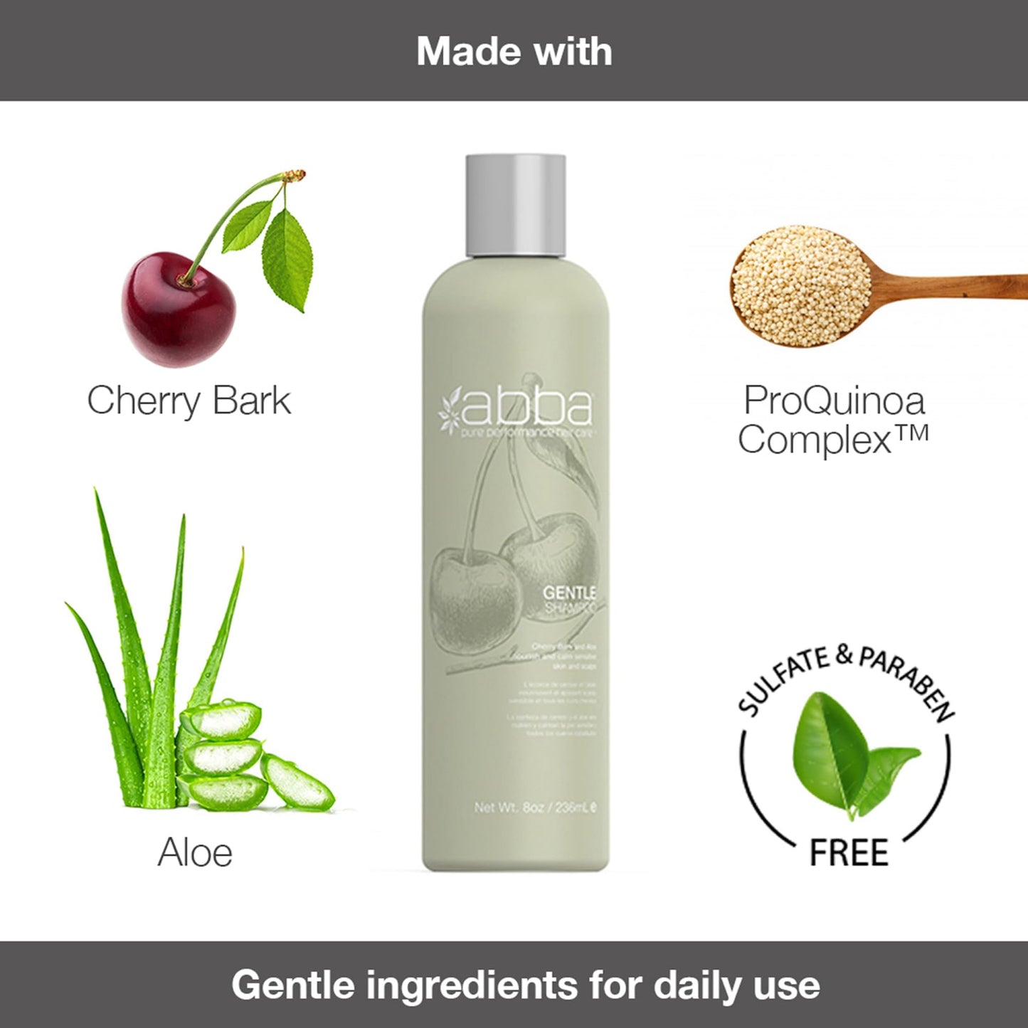 White Smoke ABBA Gentle Shampoo, Cherry Bark & Aloe, 32 Fl Oz
