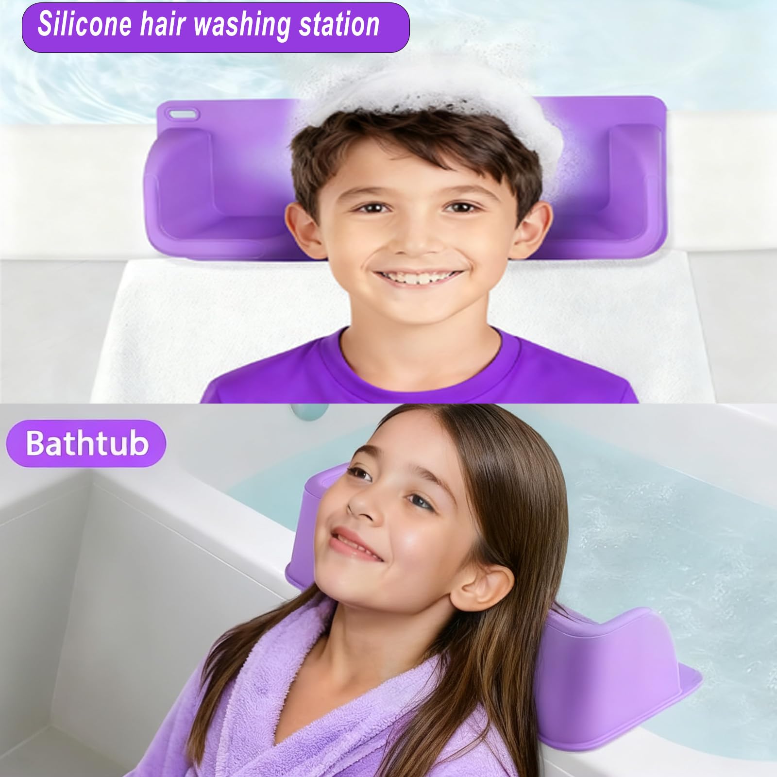 White Smoke Portable Hair Washing Station Set,Silicone Hair Washing Station for Kids,Children,Toddler,Sink or Bathtub Shampoo Buddy, Attached Shampoo Brush and Baby Bath Rinse Cup(Relaxing Hair Washing)