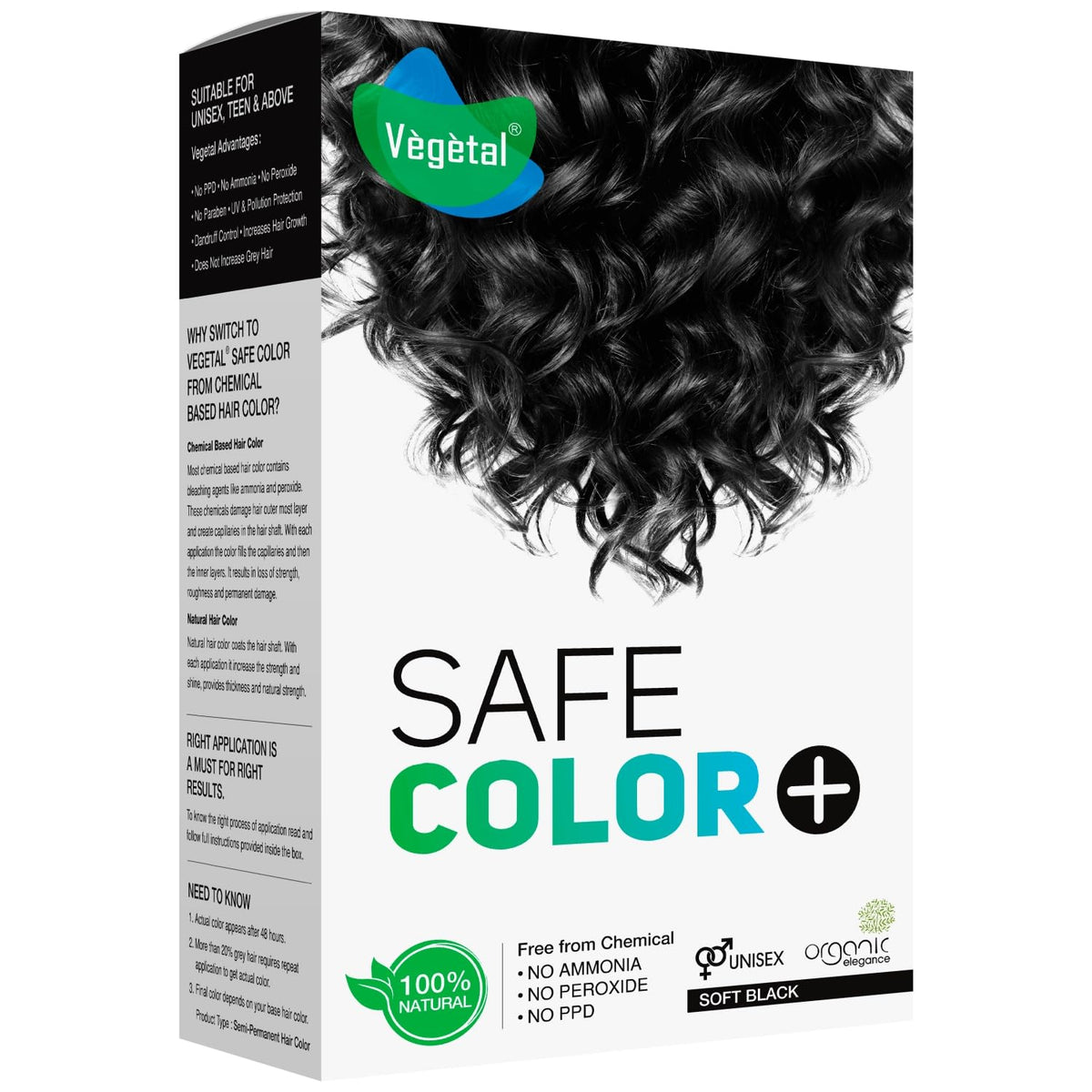 White Smoke Vegetal Safe Hair Color Soft Black 100gm (3.5 Oz) Safe and Natural Hair Dye