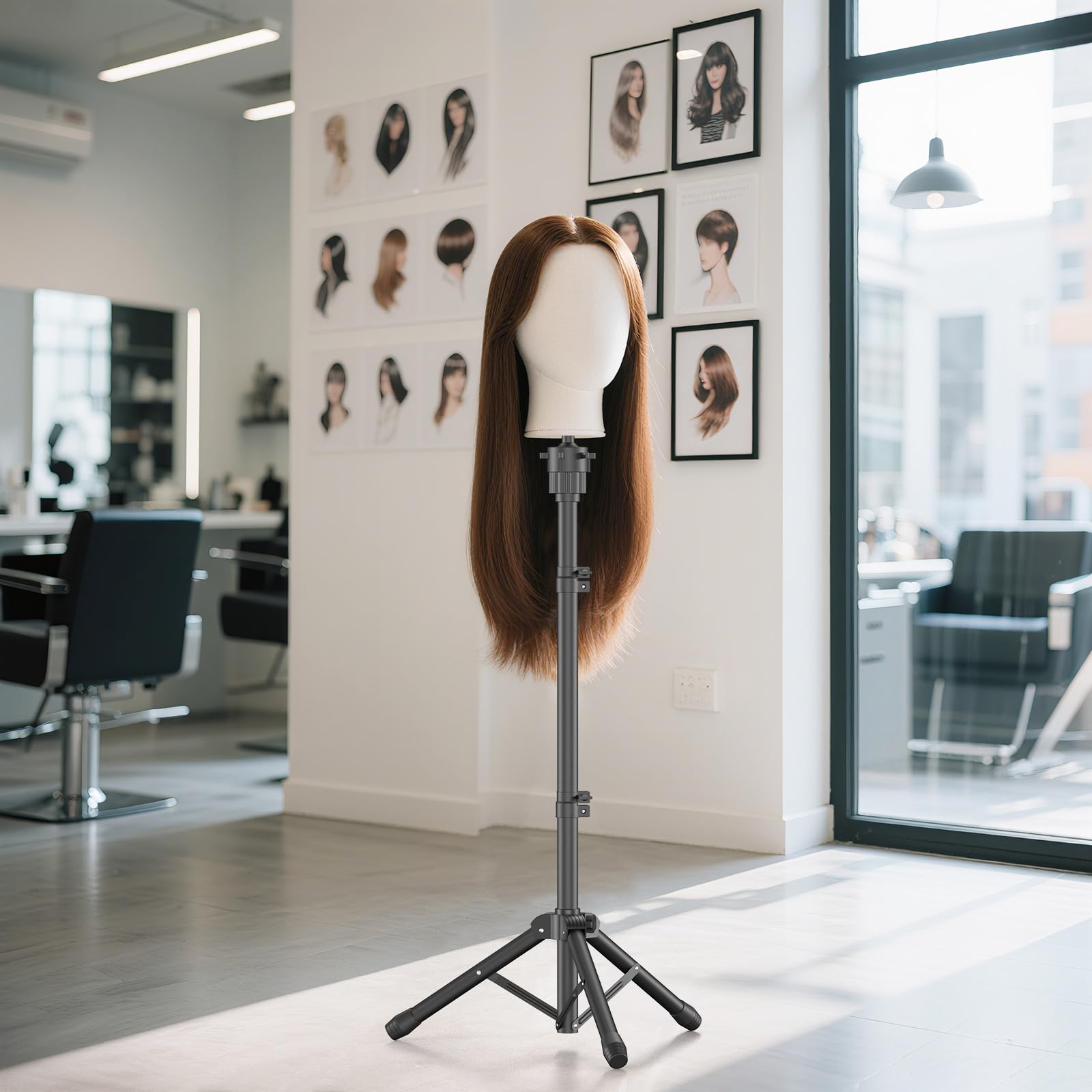 Lavender Womnwomn Wig Stand Tripod, 50 Inch Adjustable Mannequin Head Stand, Wig Head Stand for Cosmetology, Hairdressing Training - Includes T-Pins, Comb, Hair Clips & Carrying Bag (Head Not Included)