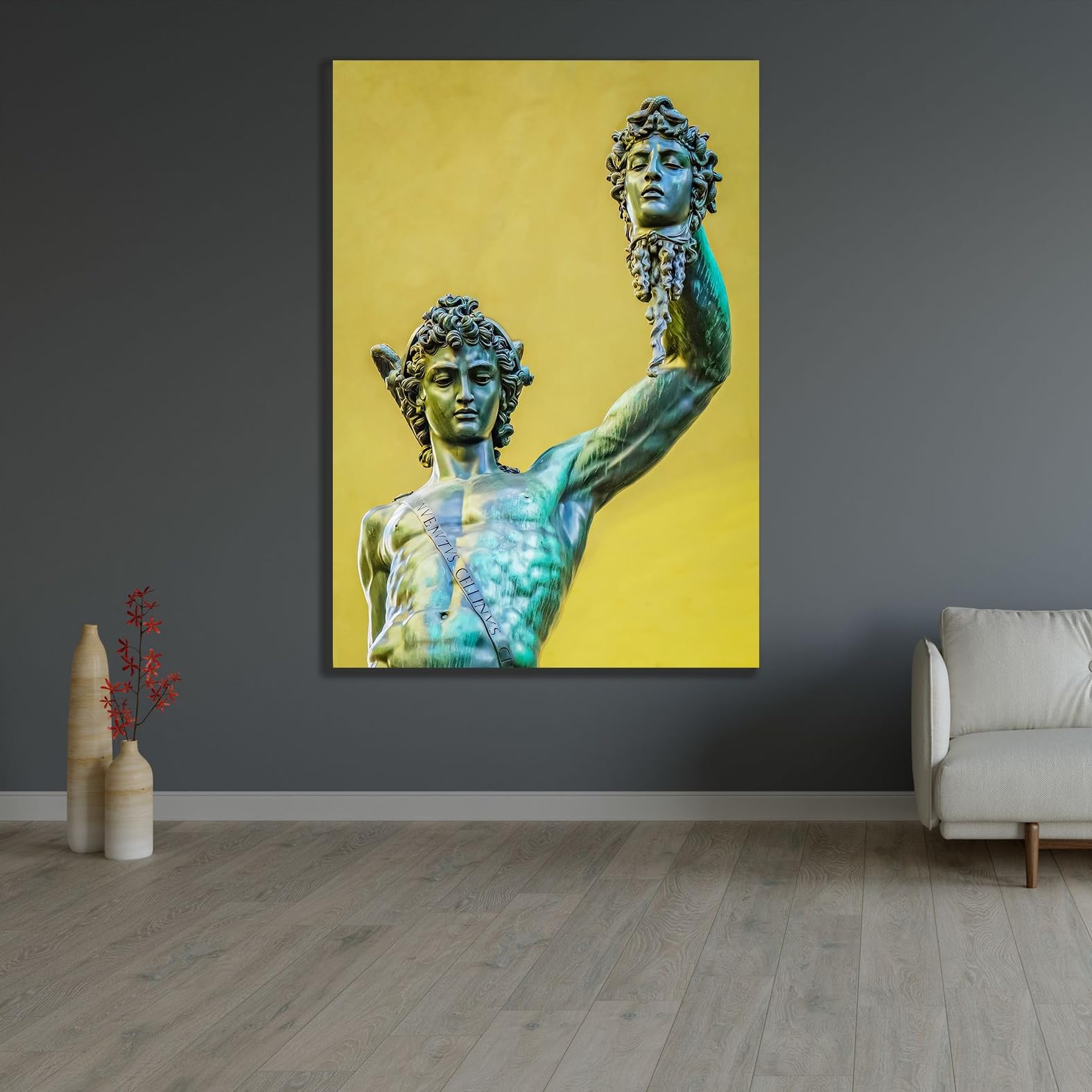 Dark Slate Gray ArtDirect Perseus, Florence, Italy. Statue by Cellini in Loggia dei Lanza of beheading of Medusa by Perseus. Custom Framed Art Print Giclee or Canvas Options with Various Sizes by McCallum, Murray