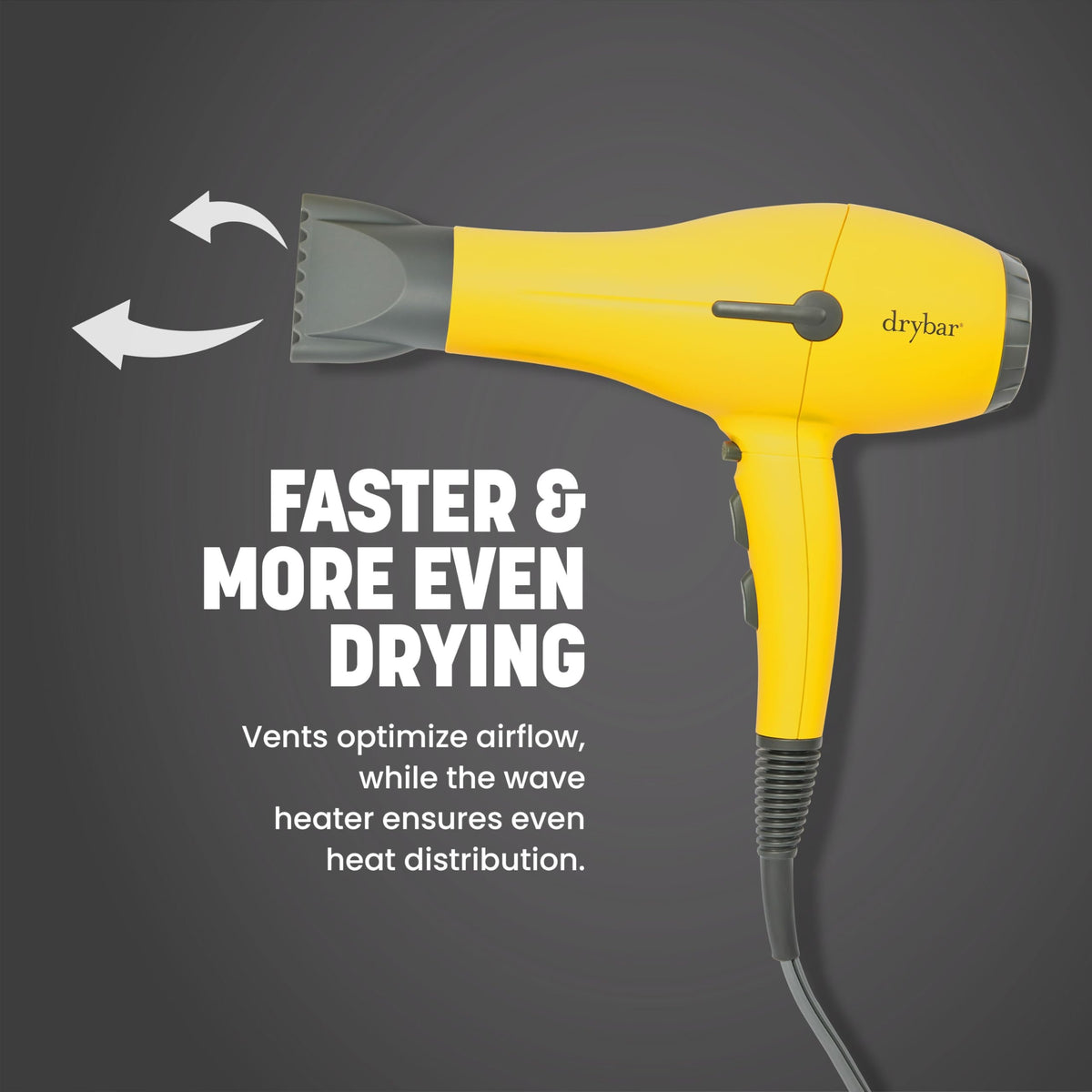 Dark Slate Gray Drybar Buttercup Ionic Blow Dryer With 2 Concentrator Nozzles