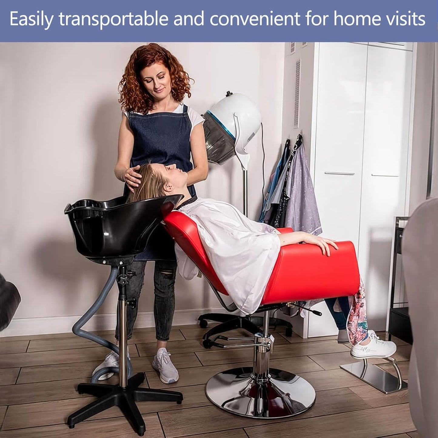 Lavender Height Adjustable Portable Shampoo Sink with 270° Rotation, Deep Hair Washing Basin & Drain Hose for Home/Salon - Black