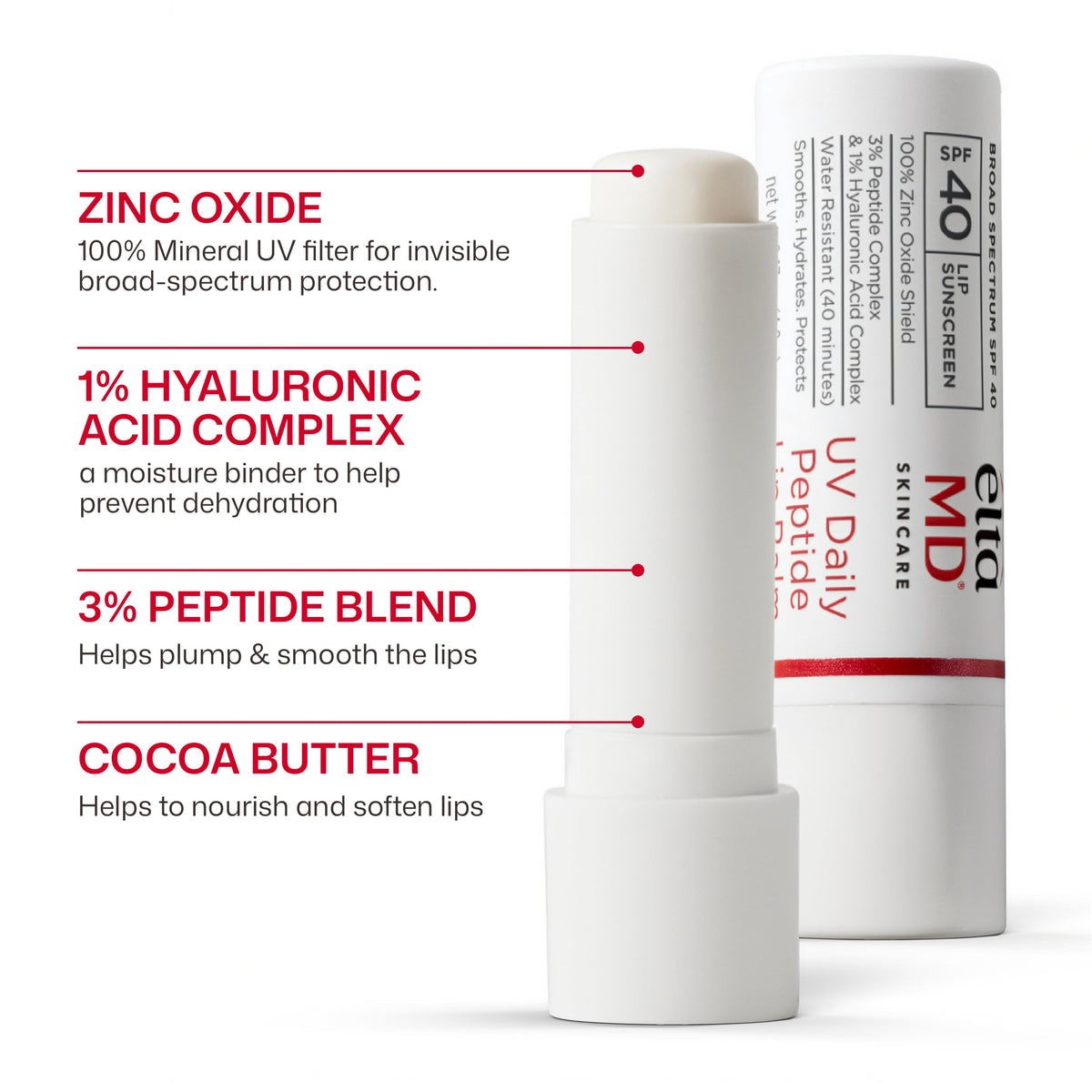 White Smoke EltaMD UV Daily Peptide Lip Balm, 100% Mineral, SPF 40, 0.17 oz
