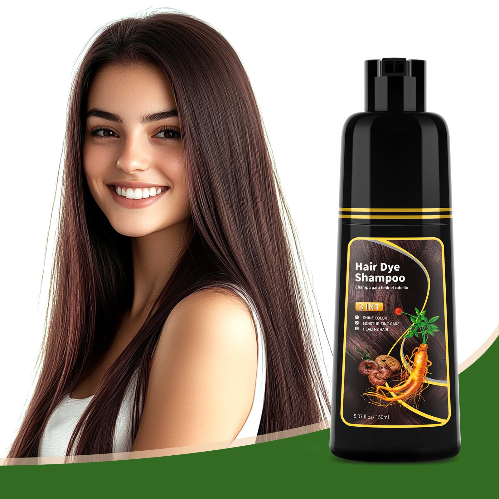 White Smoke Dark Brown Hair Dye Shampoo - Natural Nutrition for Gray Hair Coverage, 3 in 1 Shampoo for women, Semi Permanent Hair Color for Instant, Lasts 30 Days/Natural herbal Ingredients, 150 ML/5.07 OZ