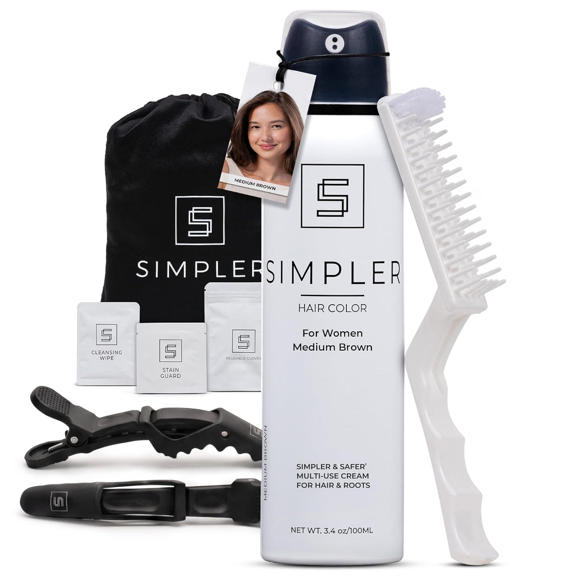 White Smoke Simpler Hair Color - Women's Full Coverage Hair Dye Kit, Medium Brown