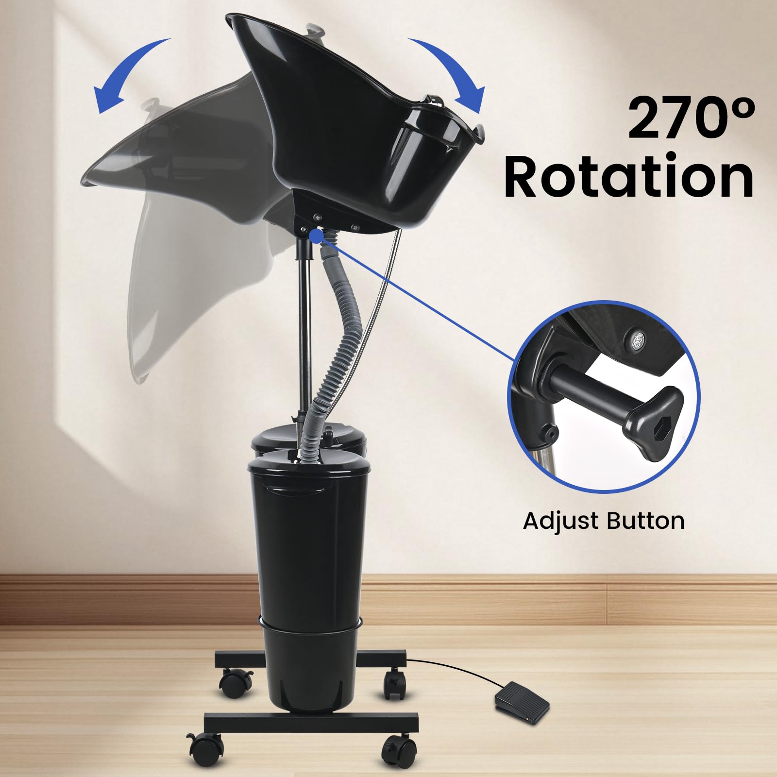 Lavender Togarhow Portable Shampoo Bowl Height Adjustable Hair Washing Station with Electric Pump Dual-Bucket Portable Shampoo Sink with Sprayer for Home Salon Barber Use (Black)