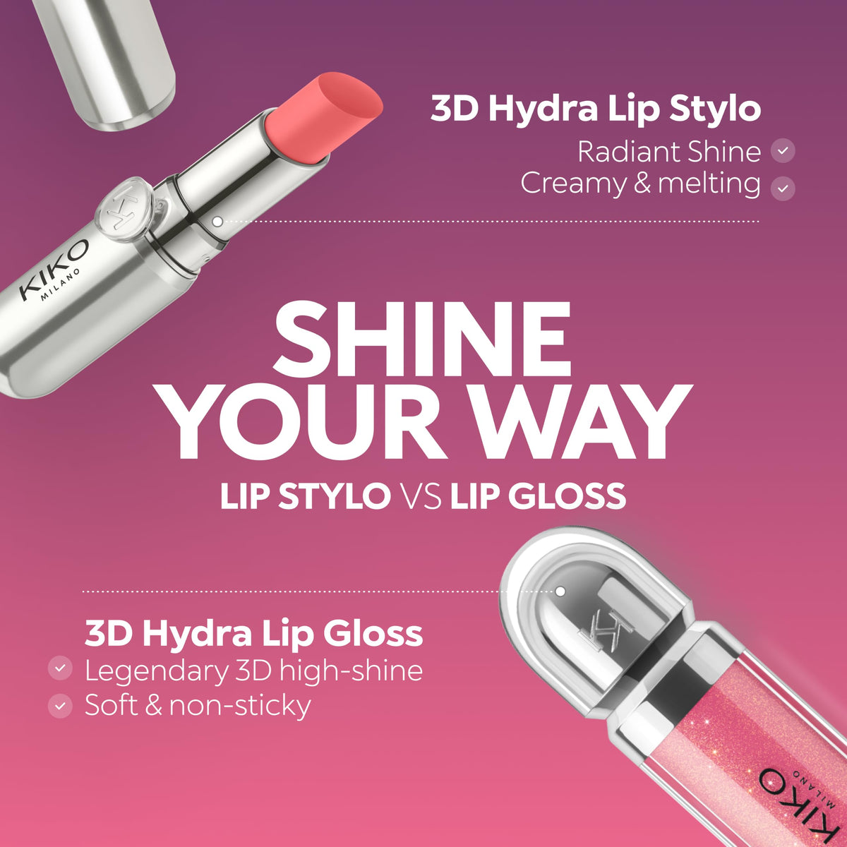 Pale Violet Red KIKO 3D Hydra Lip Gloss, Hydrating Lip Gloss, 10 Sparkling Strawberry