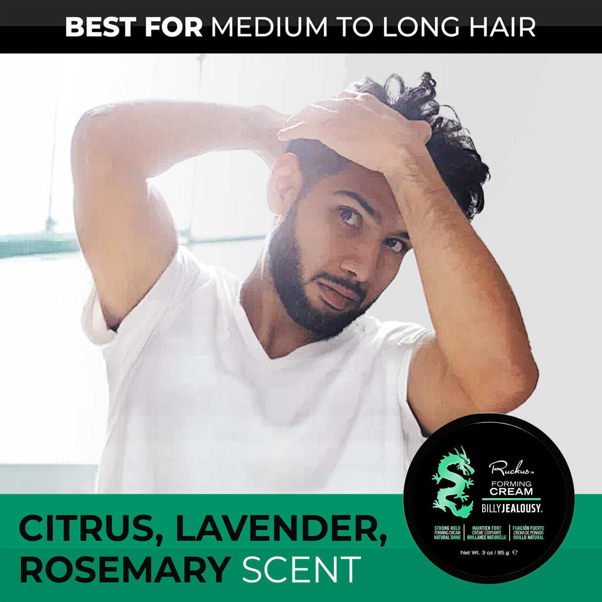 White Smoke Billy Jealousy Ruckus Hair Forming Cream for Men with Strong Hold and High Shine, Reworkable, Natural Looking, Water Soluble Styling Product