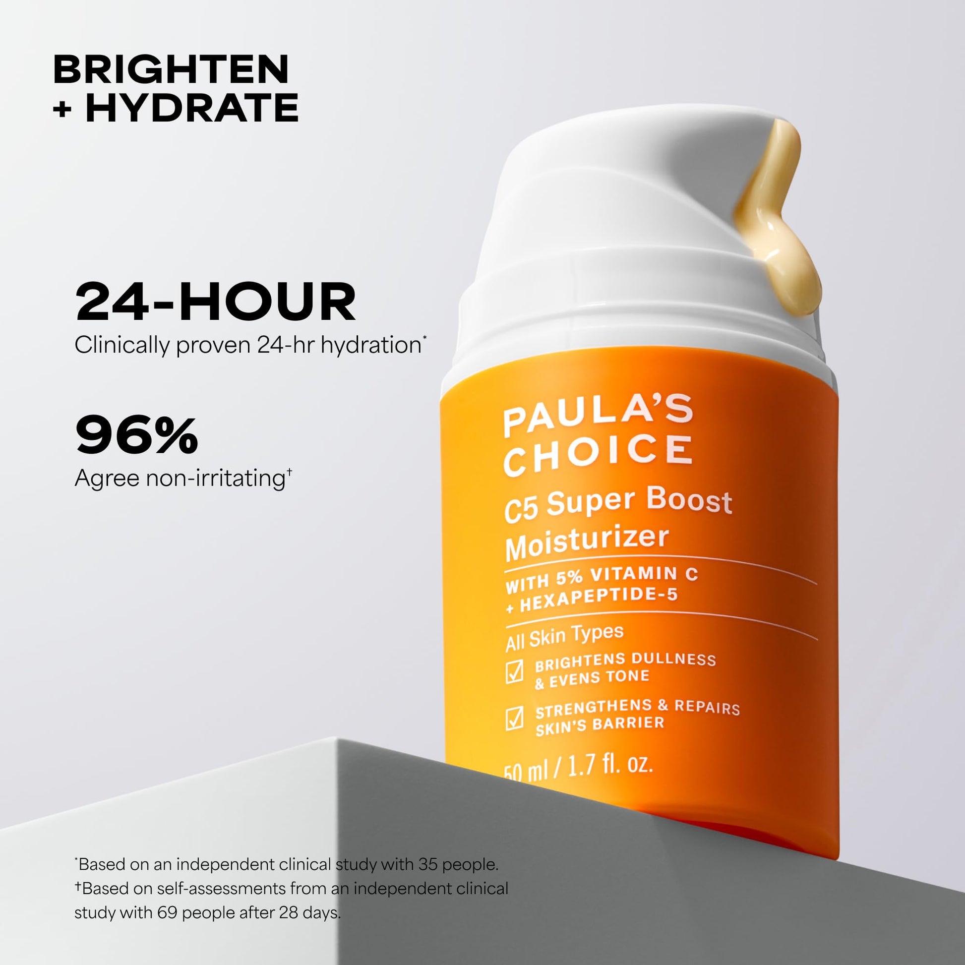 Lavender Paula's Choice C5 Super Boost Face Moisturizer with 5% Vitamin C & Squalane, Daily Face Lotion for Discoloration, Uneven Tone, Fine Lines & Breakout-Prone Skin, Fragrance-Free, 1.7 Fl Oz