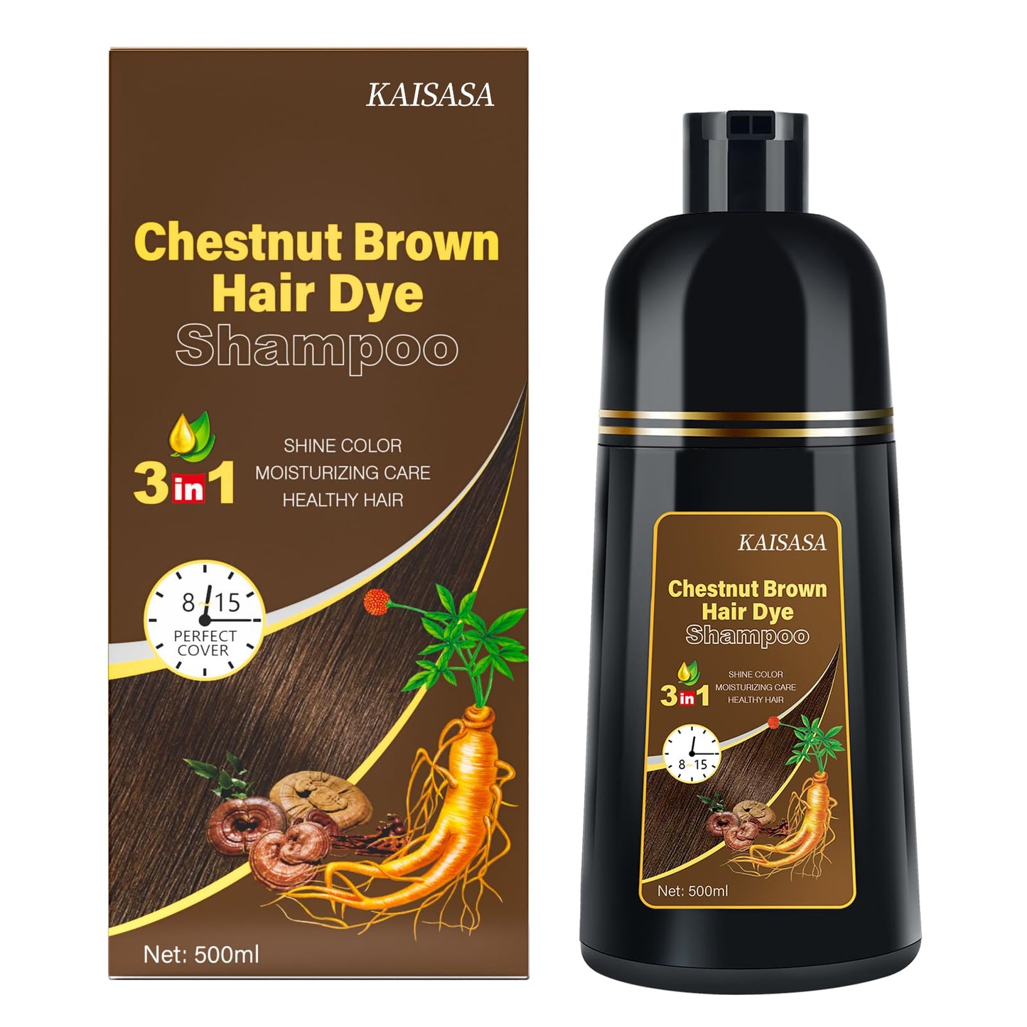 White Smoke IIIMEIDU Hair Dye Shampoo for Gray Hair, 3 in 1 Herbal Ingredients Natural Dye for Women Men, Grey Coverage 500ml Chestnut Brown 1