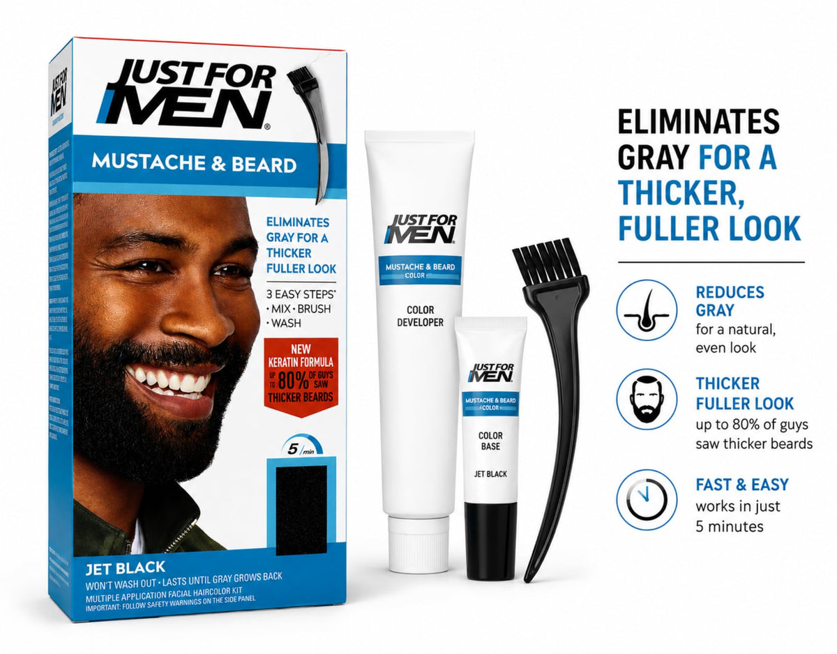 White Smoke Just for Men Color Gel Mustache, Beard & Sideburns 115 Jet Black 1 Each