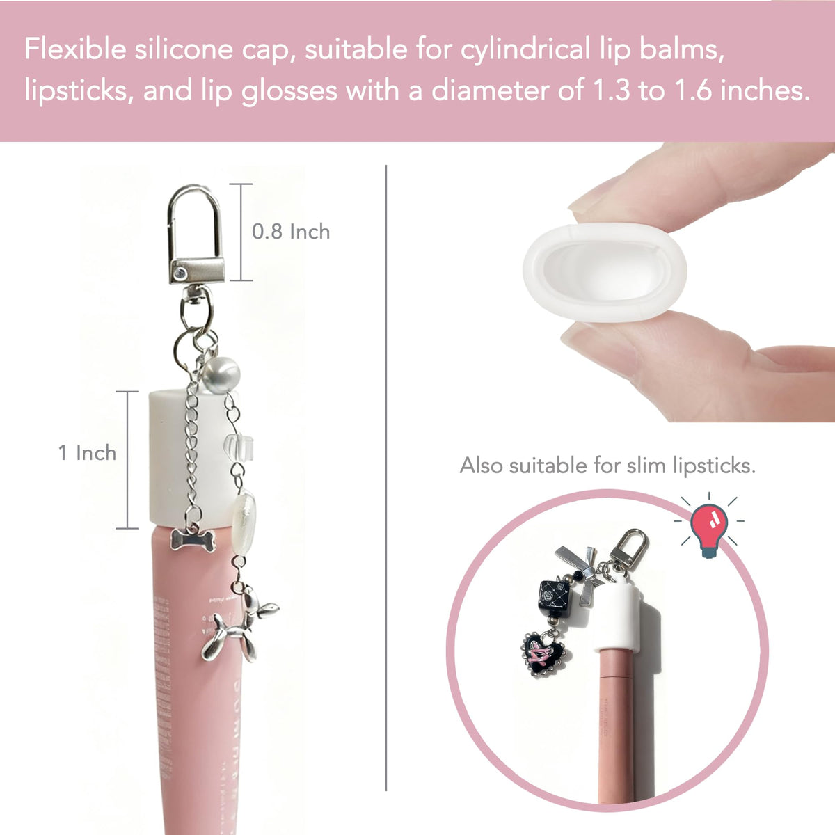 White Smoke Lip Balm Holder Cap Keychains for Lipstick, Lip Gloss - Compatible with Summer Fridays & LANEIGE（No Lip Balm）