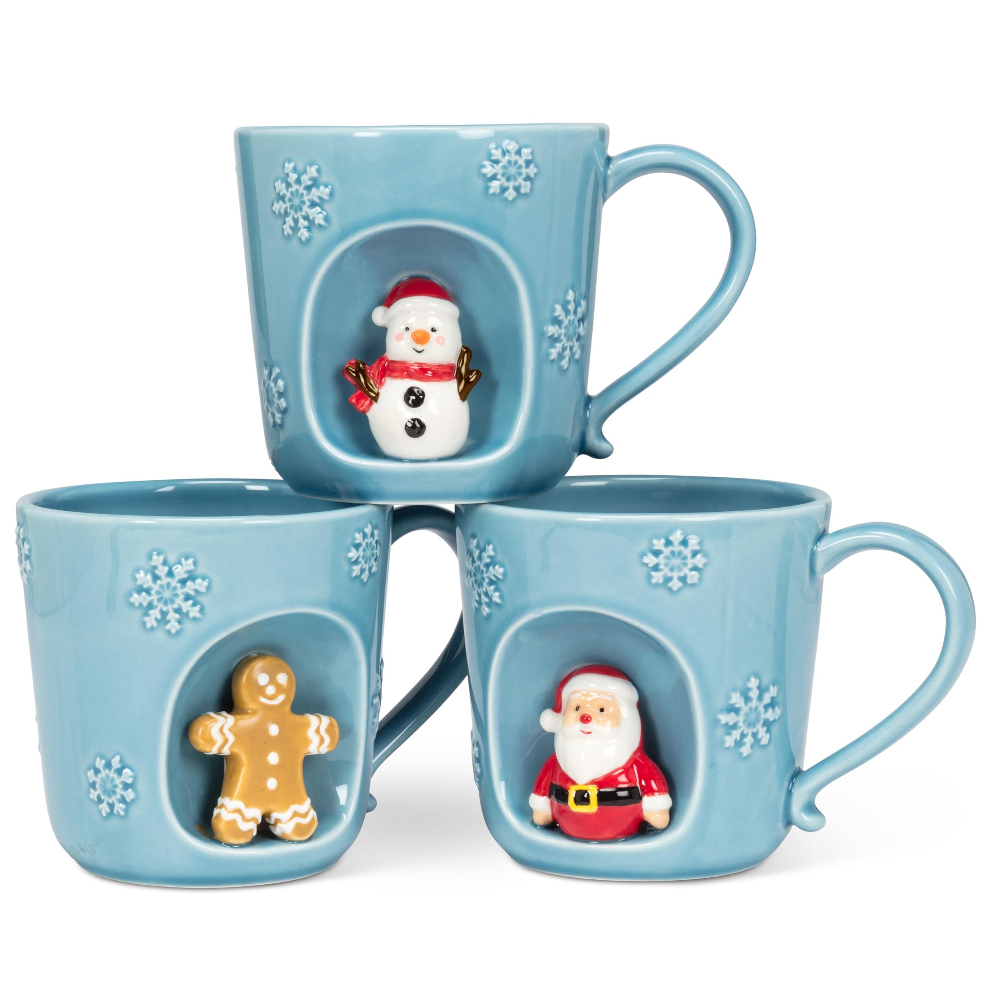 White Smoke Abbott Collection Alcove Snowflake Mug with Gingerbread Man - Stoneware, Blue/Brown, 4 inches H (14oz)