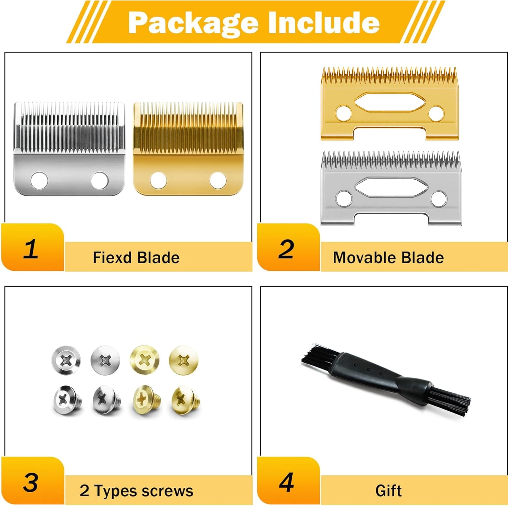 White Smoke Fit for Wahl Clippers Replacement Blade, Professional Precision 2 Hole Adjustable Hair Trimmer Parts Gold Silver Blades Compatible with Wahl 5 Star Series, Super Taper, Magic Clip Clipper, 2pack