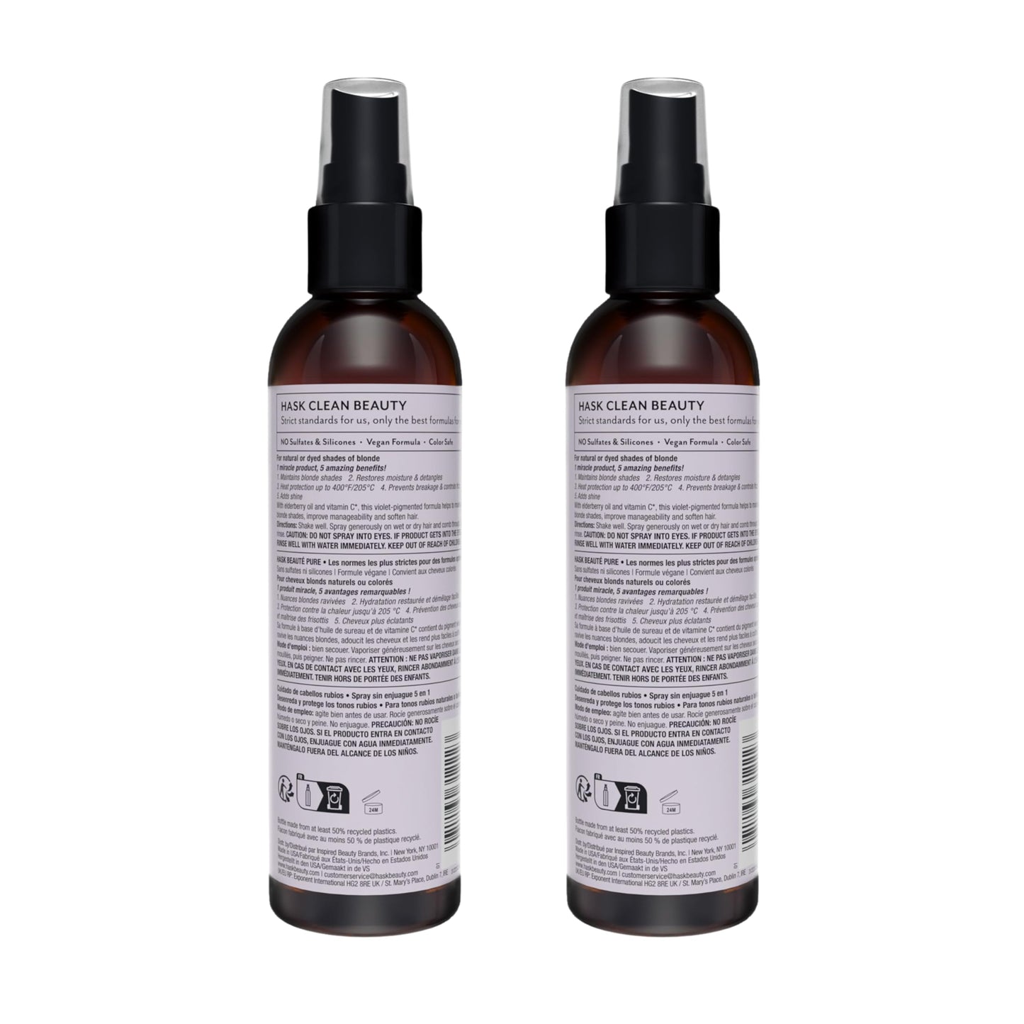 White Smoke HASK BLONDE CARE 5-IN-1 Leave-In Spray Conditioner 2 Piece Bundle- vegan formula, cruelty free, color safe, gluten-free, sulfate-free, paraben-free