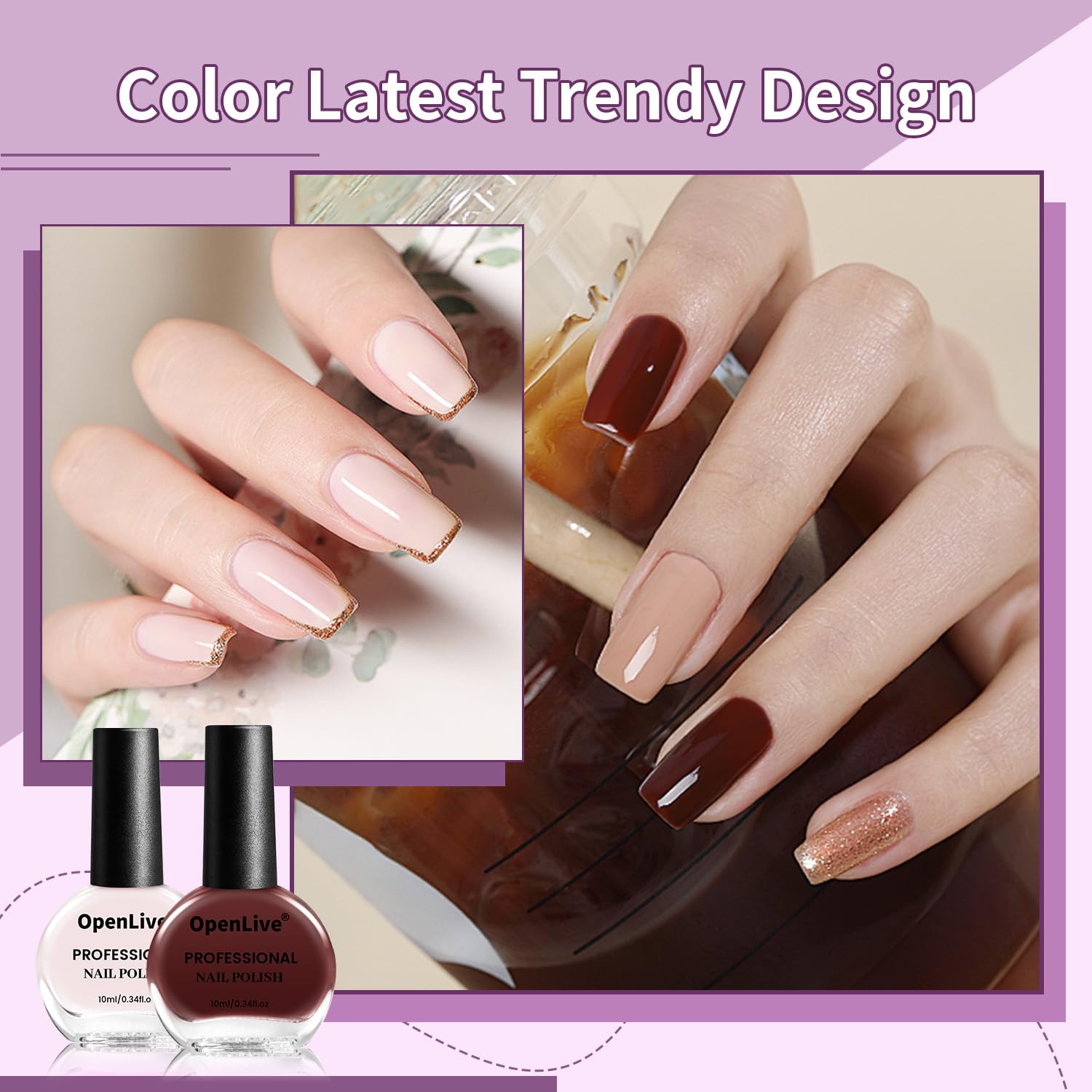 Gray OpenLive 10ml Nude Pink Nail Polish Set 6 Colors Brown Red Purple All Seasons Neutral Color Quick Dry Nail Polish Set for Women Salon DIY Nail Art