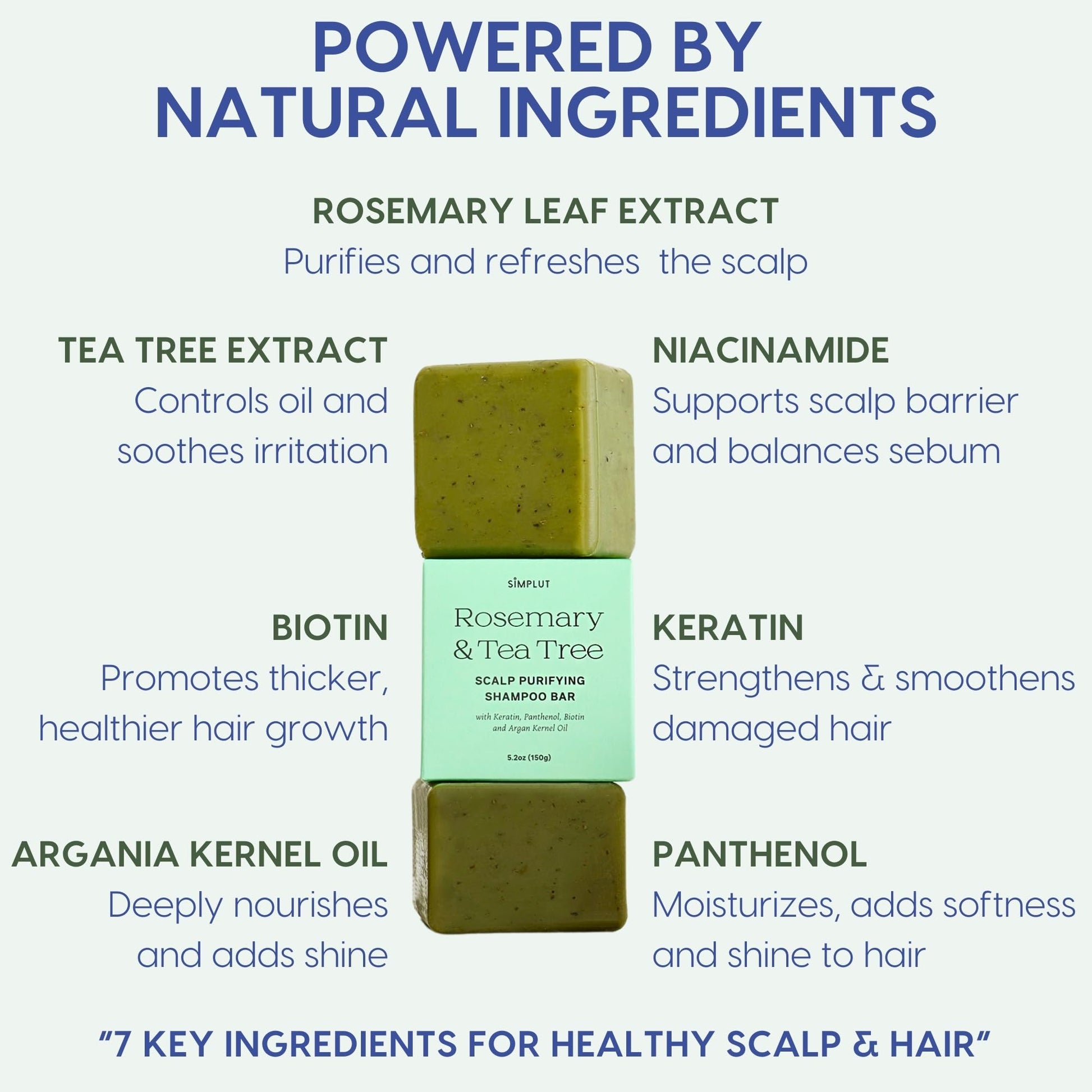 Alice Blue SIMPLUT Rosemary & Tea Tree Shampoo Bar – Professional Biotin & Keratin Infused Solid Shampoo for Clarifying Scalp Care – Salon-Grade Volumizing & Thickening Formula – Sulfate Free, pH Balanced