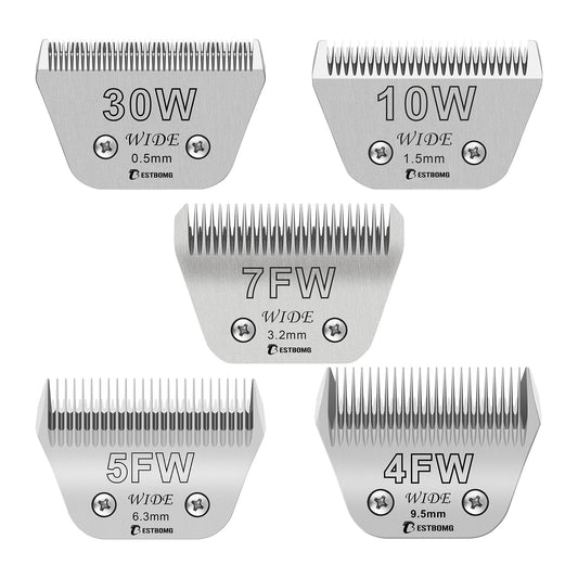 White Smoke Size 30W+10W+7FW+5FW+4FW Wide Detachable Pet Dog Grooming Blades Kit,Compatible with Andis,Oster A5,Wahl km10 Clippers,5 Pack