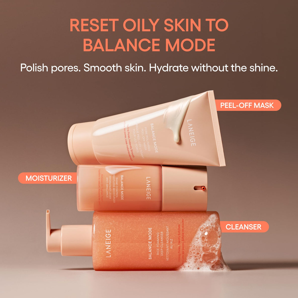 Dim Gray LANEIGE Balance Mode Rice Foaming Korean Gel Cleanser with Glycolic Acid