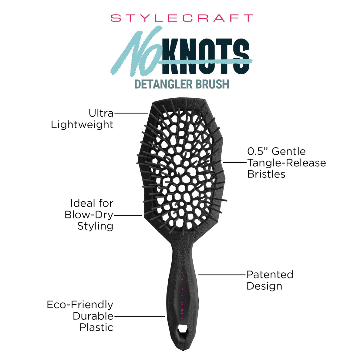 White Smoke StyleCraft NoKNOTS Detangler Brush Knot Free Hair Brush for Women
