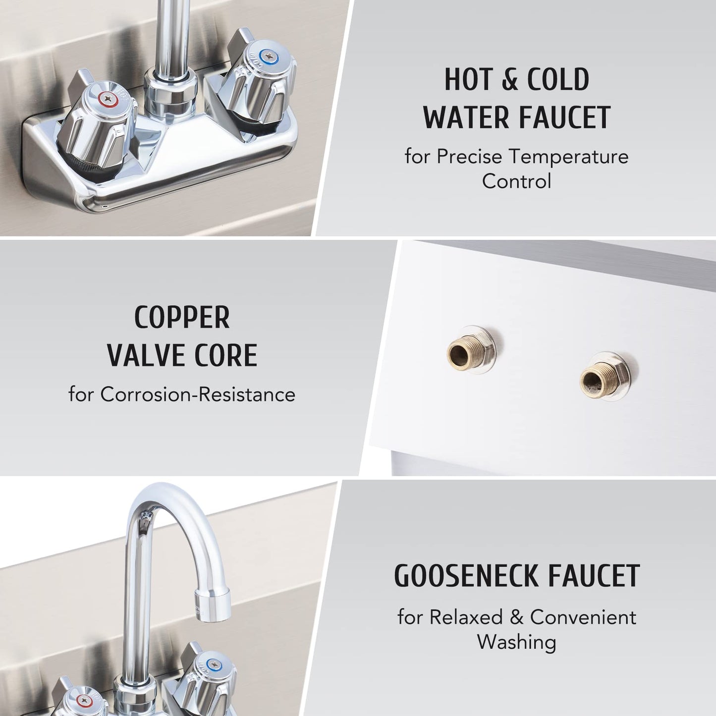Light Gray WILPREP Hand Sink Commercial Stainless Steel Sink for Washing, NSF Utility Sink with Gooseneck Faucet, Wall Mount Kitchen Sink for Restaurant Bar RV Bathroom Laundry Room (17 x 15 Inches)