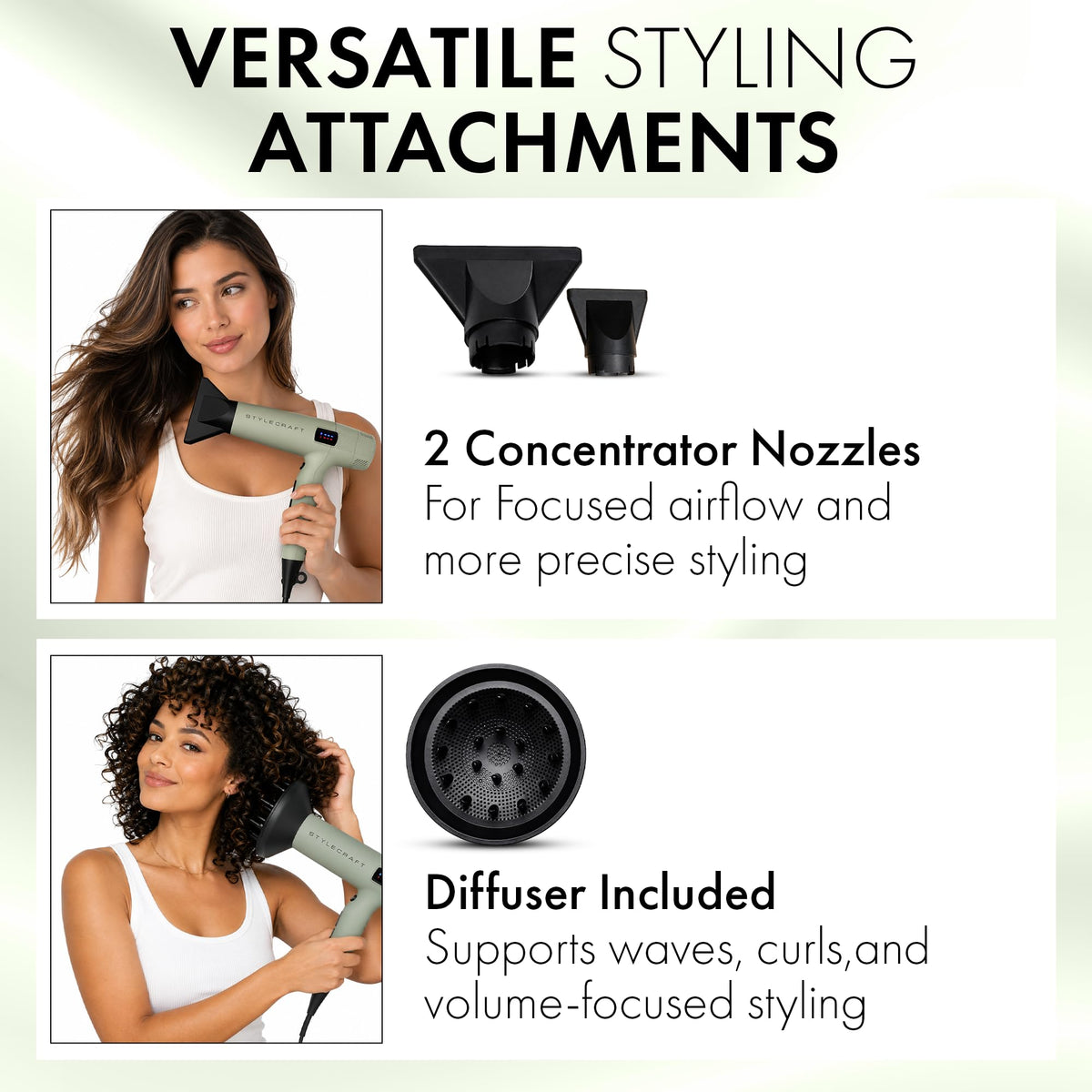 White Smoke StyleCraft Sage 1600W Brushless Motor Ionic Hair Dryer with LED Display