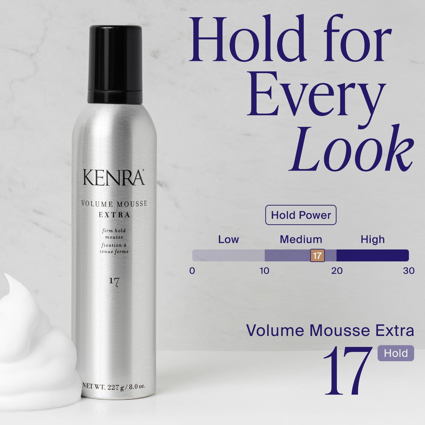Gray Kenra Volume Mousse Extra 17 | Firm Hold Mousse | Non-drying, Non-flaking Lightweight Formula | Tames Frizz & Conditions |Thermal Protection up to 450F| All Hair Types | 8 oz