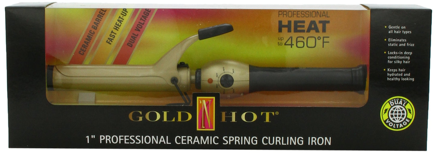 Black Gold 'N Hot Professional Ceramic Spring Curling Iron, 1 Inch