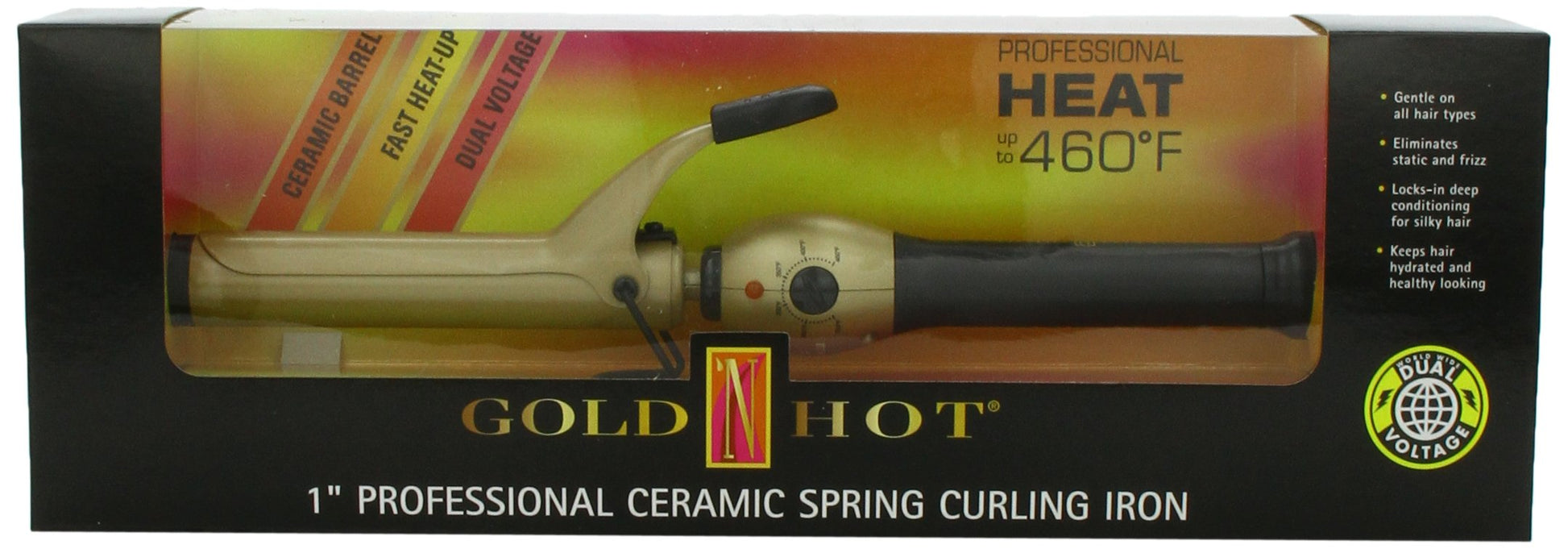 Black Gold 'N Hot Professional Ceramic Spring Curling Iron, 1 Inch