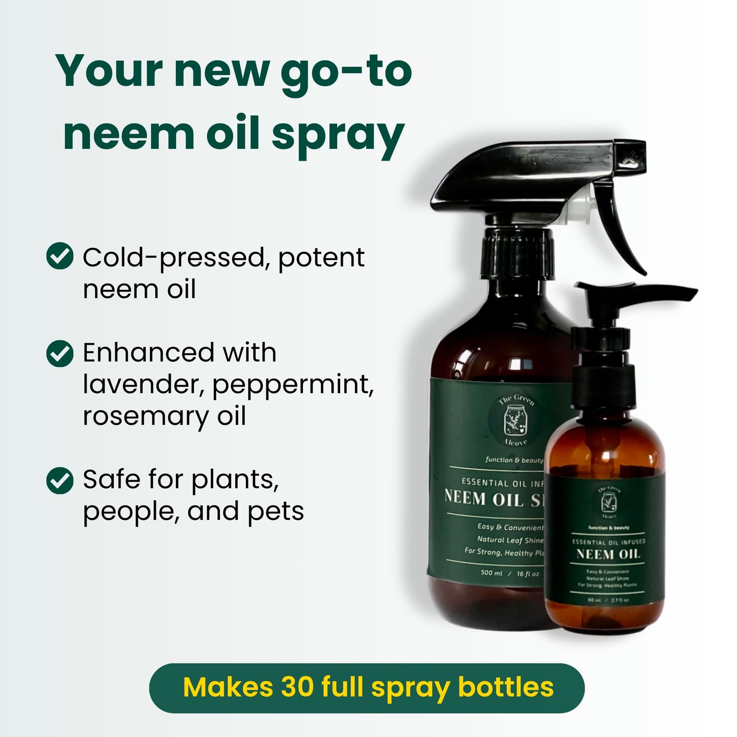 White Smoke Neem Oil for Plants (Makes 30 Bottles) with Spray Bottle & Essential Oils for Indoor Houseplants & Outdoor Gardens, Natural Leaf Shine