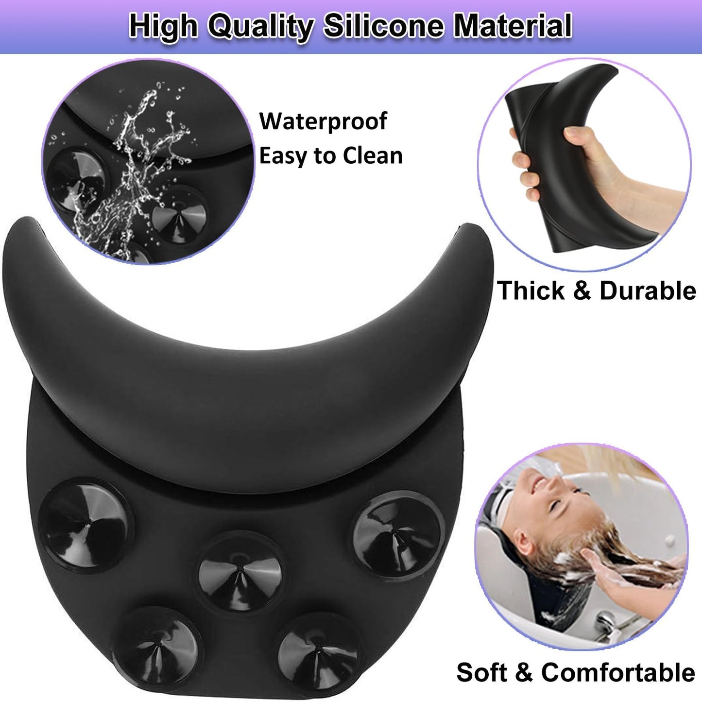 White Smoke Shampoo Bowl Neck Rest for Sink, Silicone Neck Rest Cushion with Suction Cup, Non-Slip Hair Washing Sink Neck Support for Wash Basin with Hair Dye Gloves