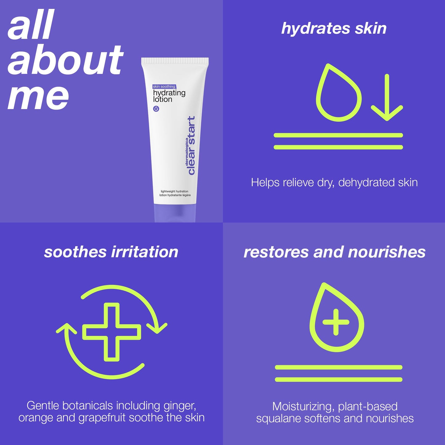 Slate Blue Dermalogica Clear Start Skin Soothing Hydrating Lotion, Lightweight Moisturizer for Dry + Sensitive Skin with Hyaluronic Acid and Squalane, Calms + Soothes