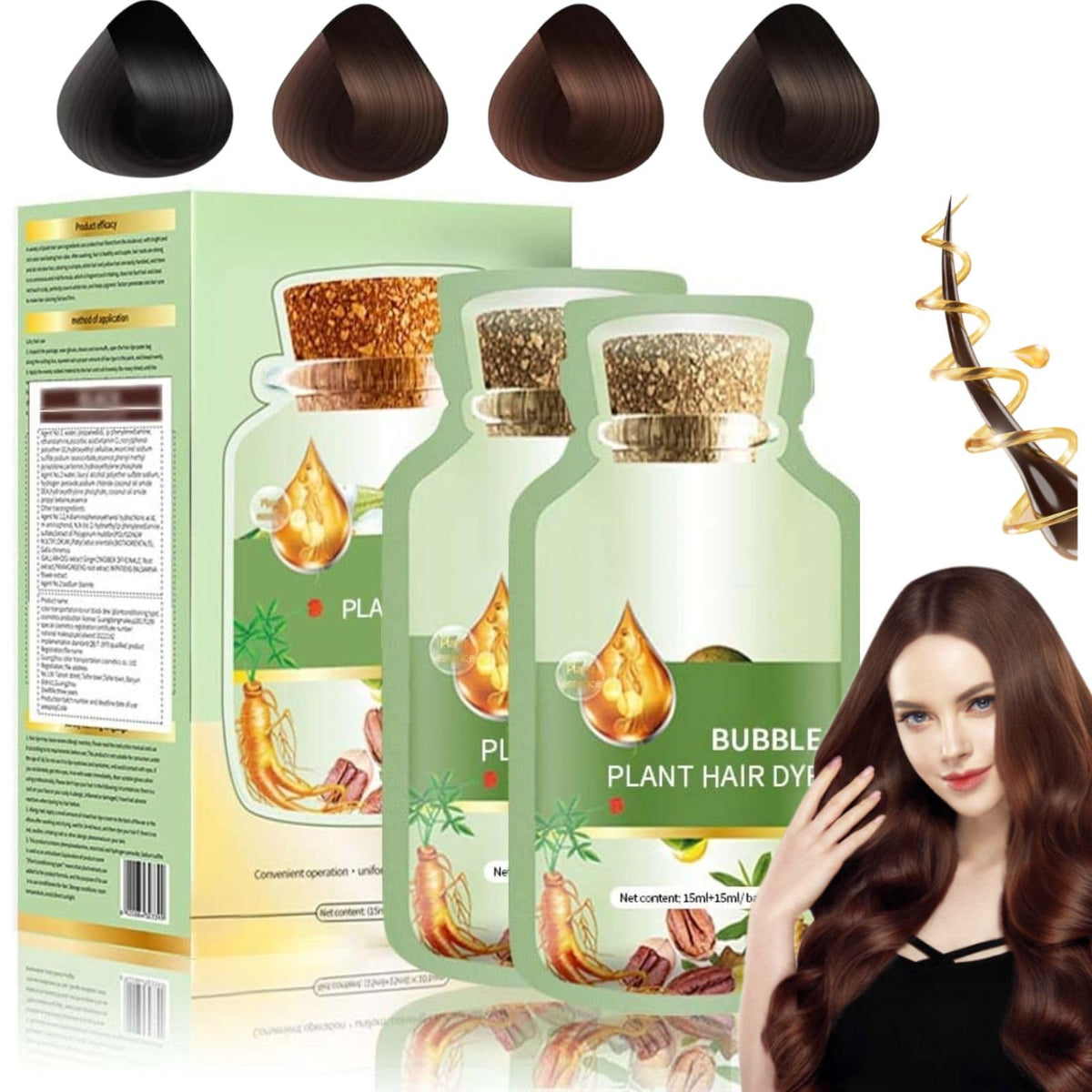 White Smoke QUAAM Bubble Plant Hair Dye,New Botanical Bubble Hair Dye Hair Dye Shampoo for Women Men 30ml 10Packs/Box (Black Tea)