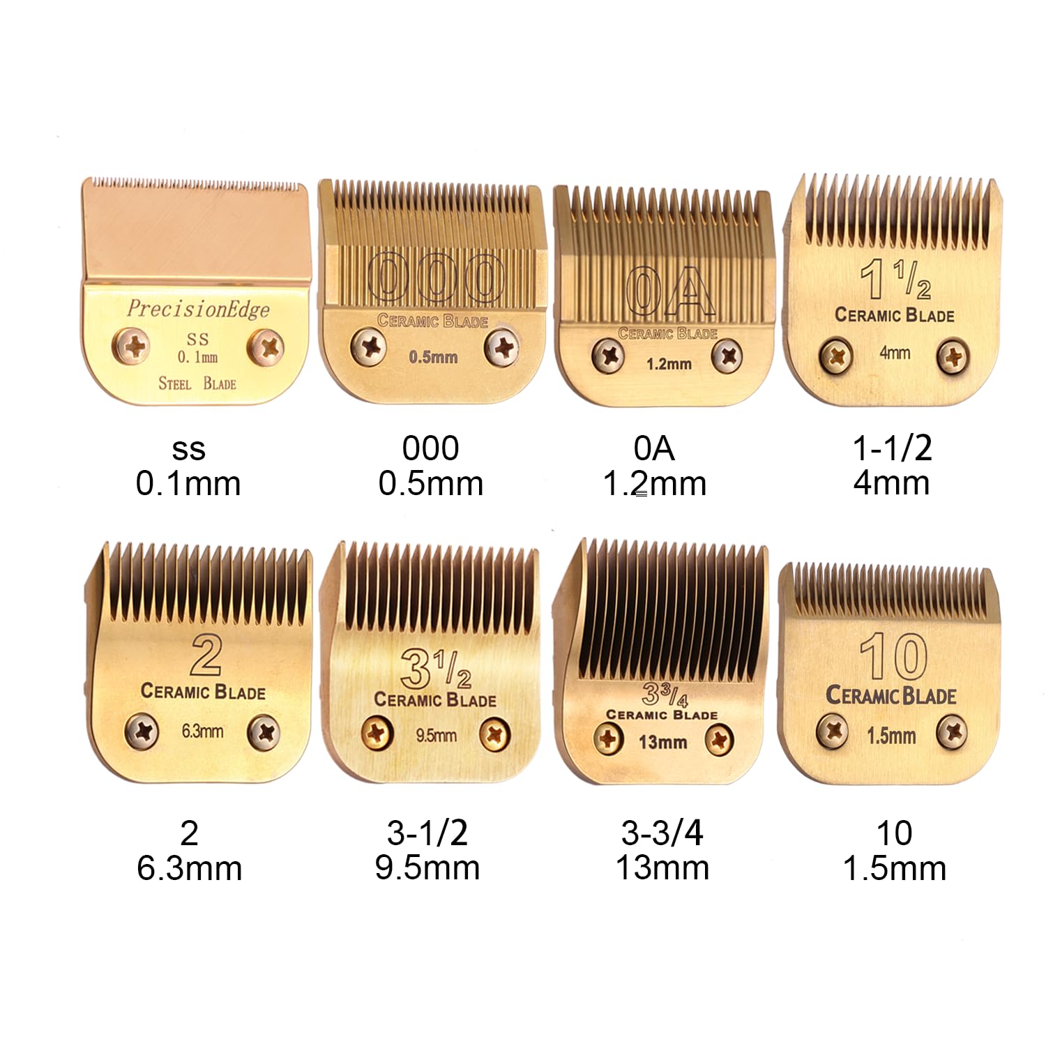 White Smoke Professional Detachable Replacement Blades Set,Cut Length,Compatible with Andis AGC,BDC,BGC,MBG Series/Oster Classic 76/Star-Teq/Power-Teq/A5 Clipper (7PACK) Golden