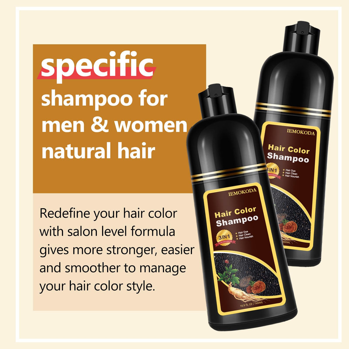 Seashell Fedulili Instant Dark Red Wine Hair Dye Shampoo for Gray Hair, Natural Hair Color Shampoo for Women Men, 100% Coverage for Salon Home Use, 17.5 Fl Oz (Dark Red Wine)