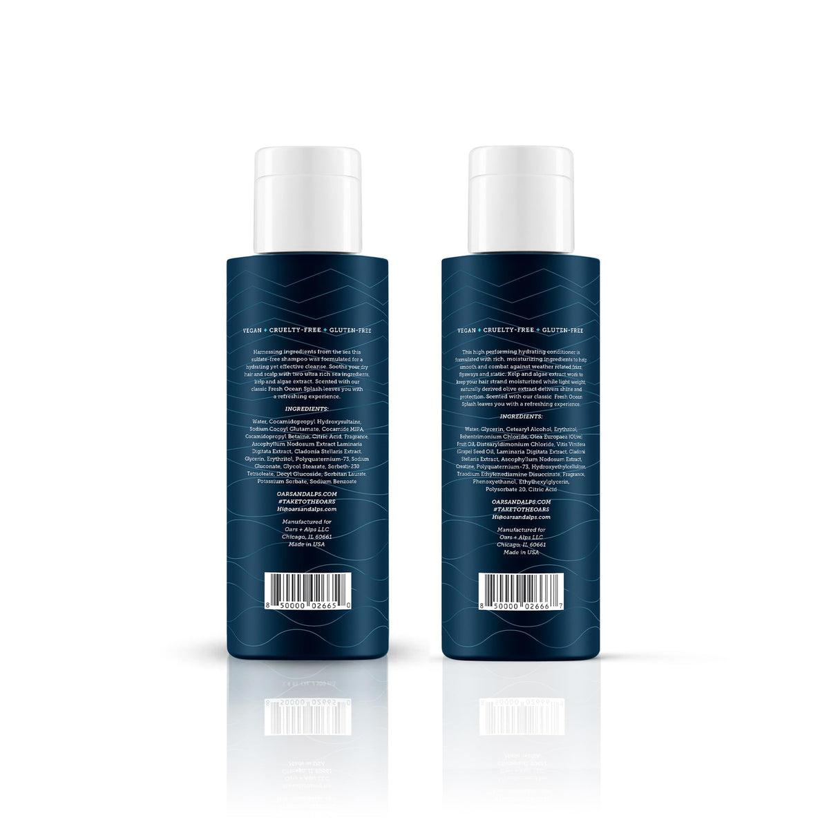 White Smoke Oars + Alps Men's Sulfate Free Hair Shampoo and Conditioner Set, Infused with Kelp and Algae Extracts, Fresh Ocean Splash, Travel Size 3.4oz Each