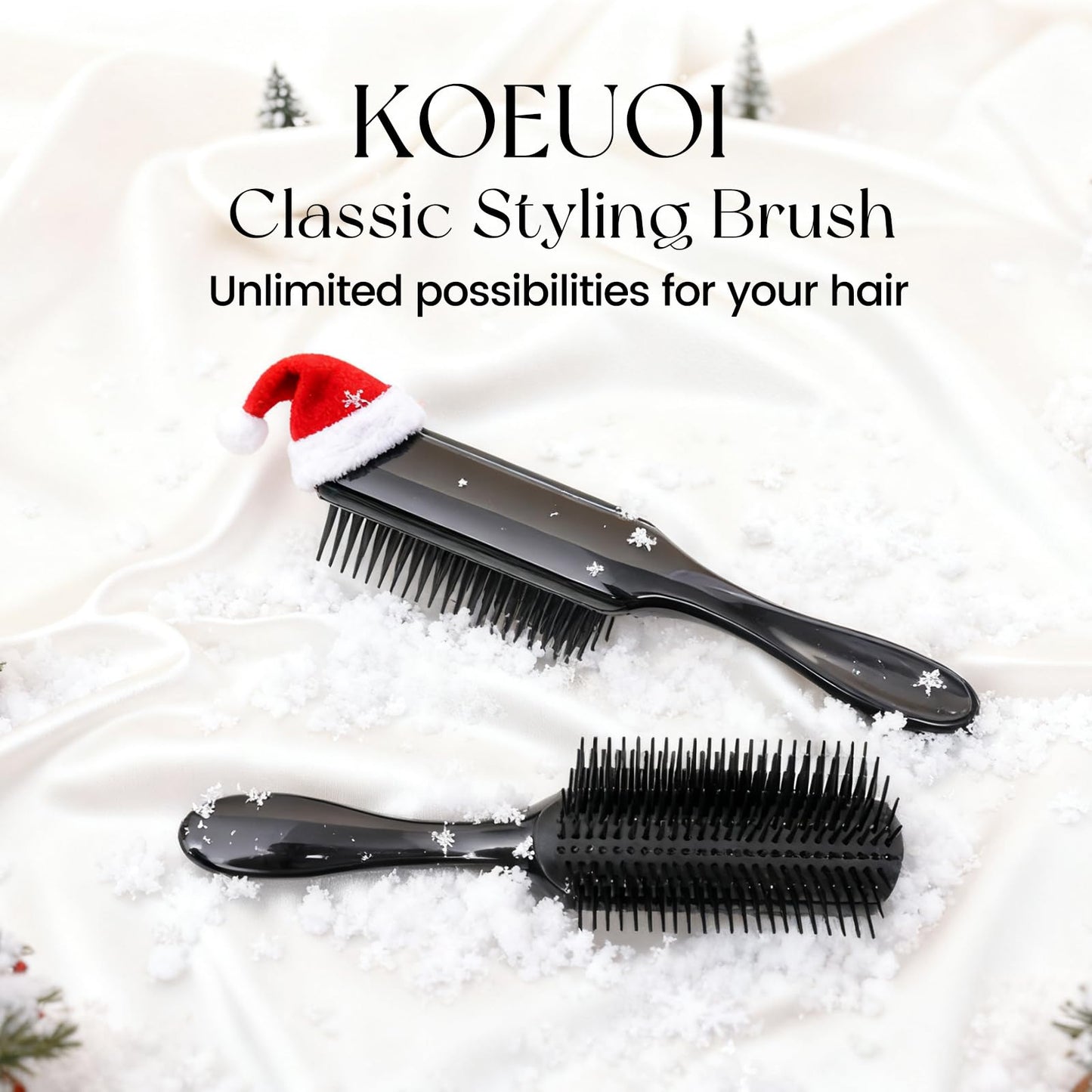 White Smoke Koeuoi Classic Curly Hair Brush - 9 Row All Black Styling Brush for Styling, Smoothing Longer Hair and Defining Curls .For Women and Men Wet or Dry Hair.