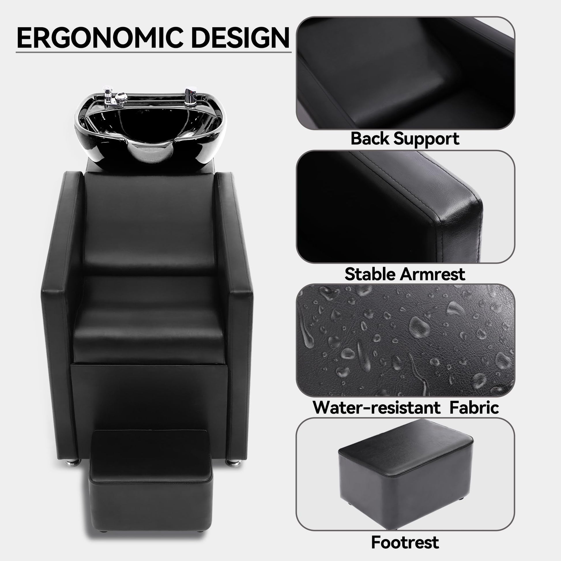Lavender YOCONYO Backwash Shampoo Station Chair, Shampoo Bowl and Chair Set for Salon, Hair Washing Station for Hair Stylist, Backwash Chair with Ceramic Bowl, Sink Chair Station for Barbershop